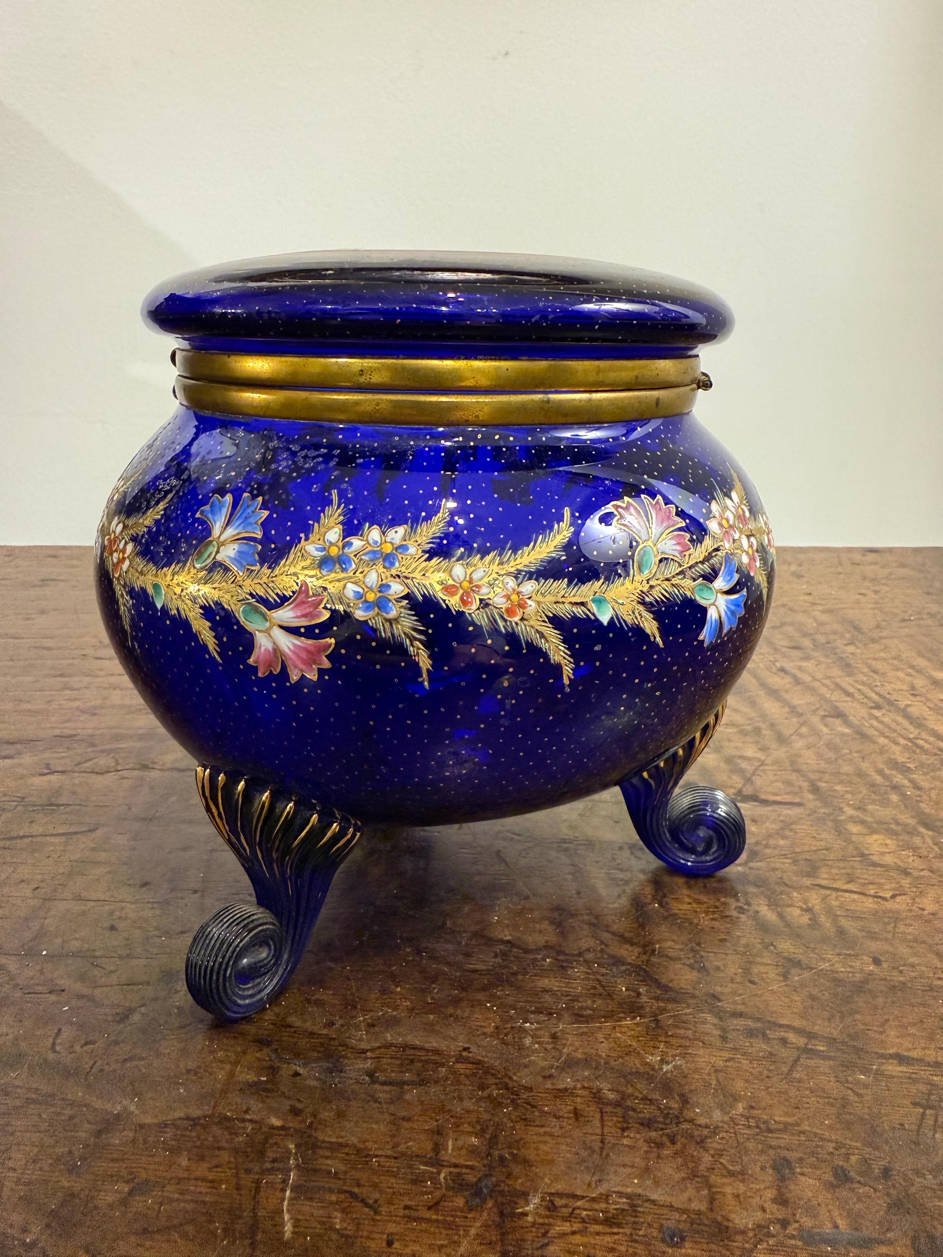 Brass A Cobalt Blue Gilt Enamel Lidded Trinket Box, Early 20th Century For Sale