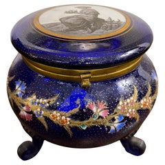 A Cobalt Blue Gilt Enamel Lidded Trinket Box, Early 20th Century