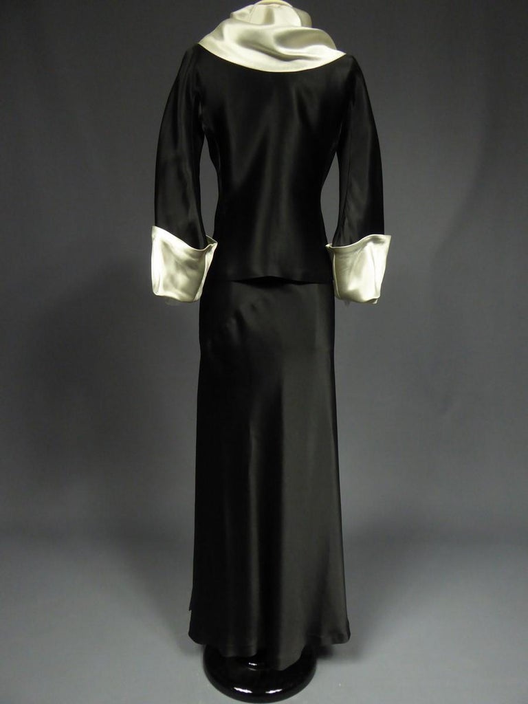 A Coco Chanel (attributed to) Tuxedo Satin Skirt Couture Suit - Paris Circa 1933 For Sale 6