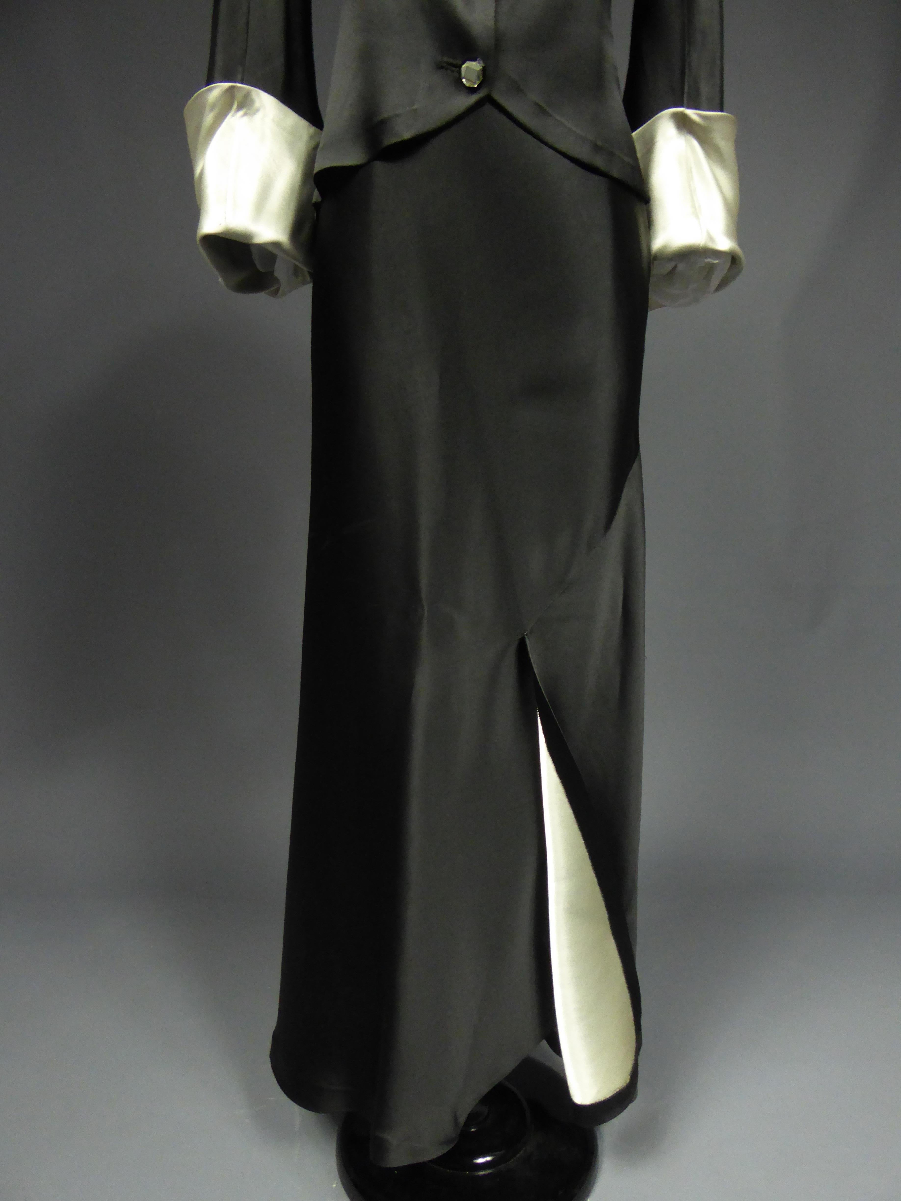 A Coco Chanel (attributed to) Tuxedo Satin Skirt Couture Suit - Paris Circa 1933 For Sale 8