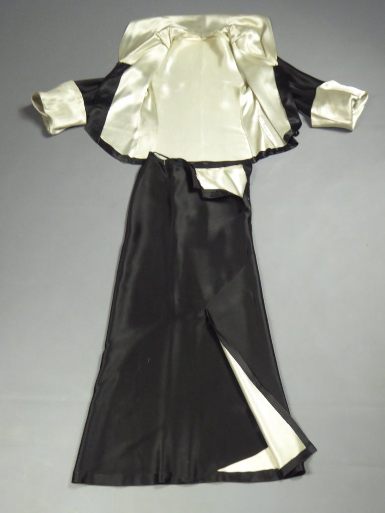 A Coco Chanel (attributed to) Tuxedo Satin Skirt Couture Suit - Paris Circa 1933 For Sale 10