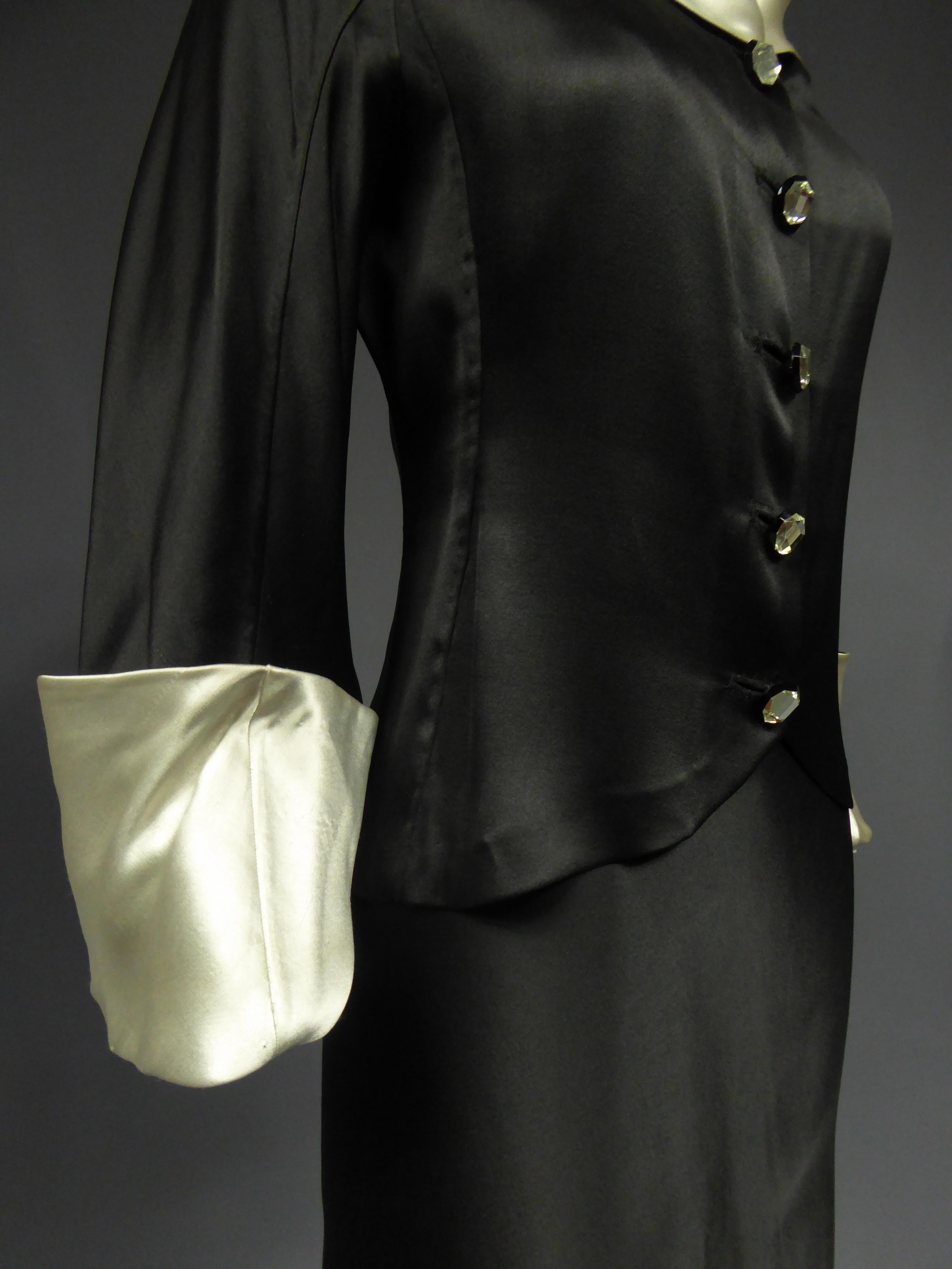 A Coco Chanel (attributed to) Tuxedo Satin Skirt Couture Suit - Paris Circa 1933 For Sale 9