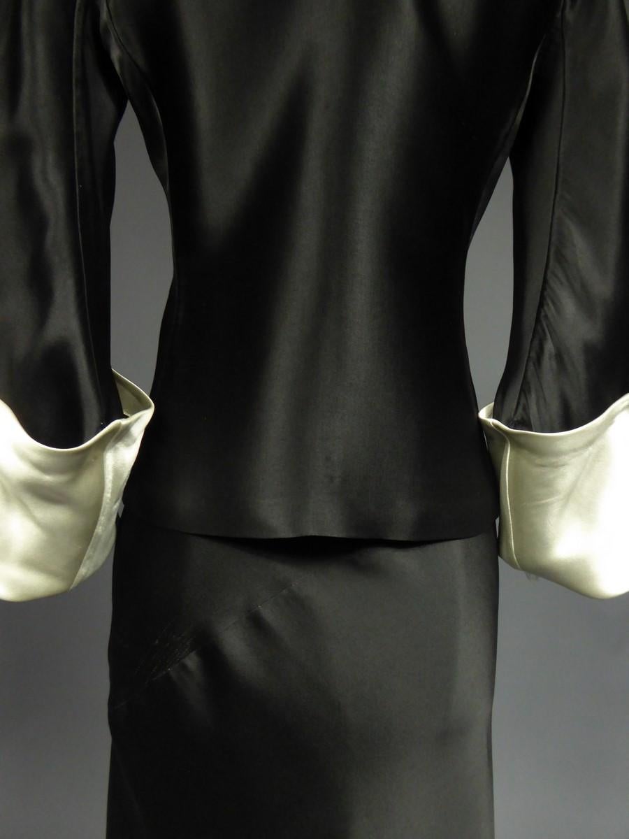 Black A Coco Chanel (attributed to) Tuxedo Satin Skirt Couture Suit - Paris Circa 1933 For Sale