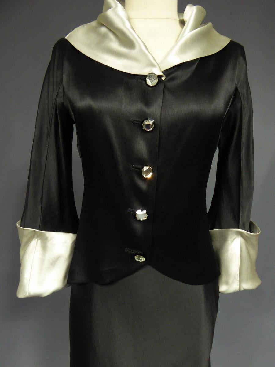 Black A Coco Chanel (attributed to) Tuxedo Satin Skirt Couture Suit - Paris Circa 1933 For Sale