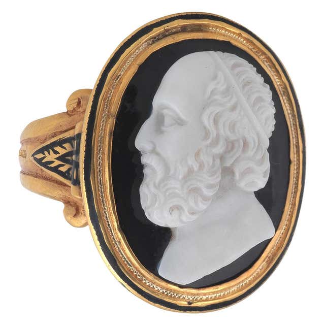 Late Neoclassical Gold Ring with a Black Agate Socrates Cameo For Sale ...
