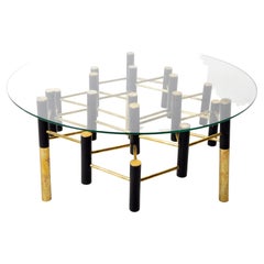 Coffee Table with Metal Cylinder Legs and a Glass Top