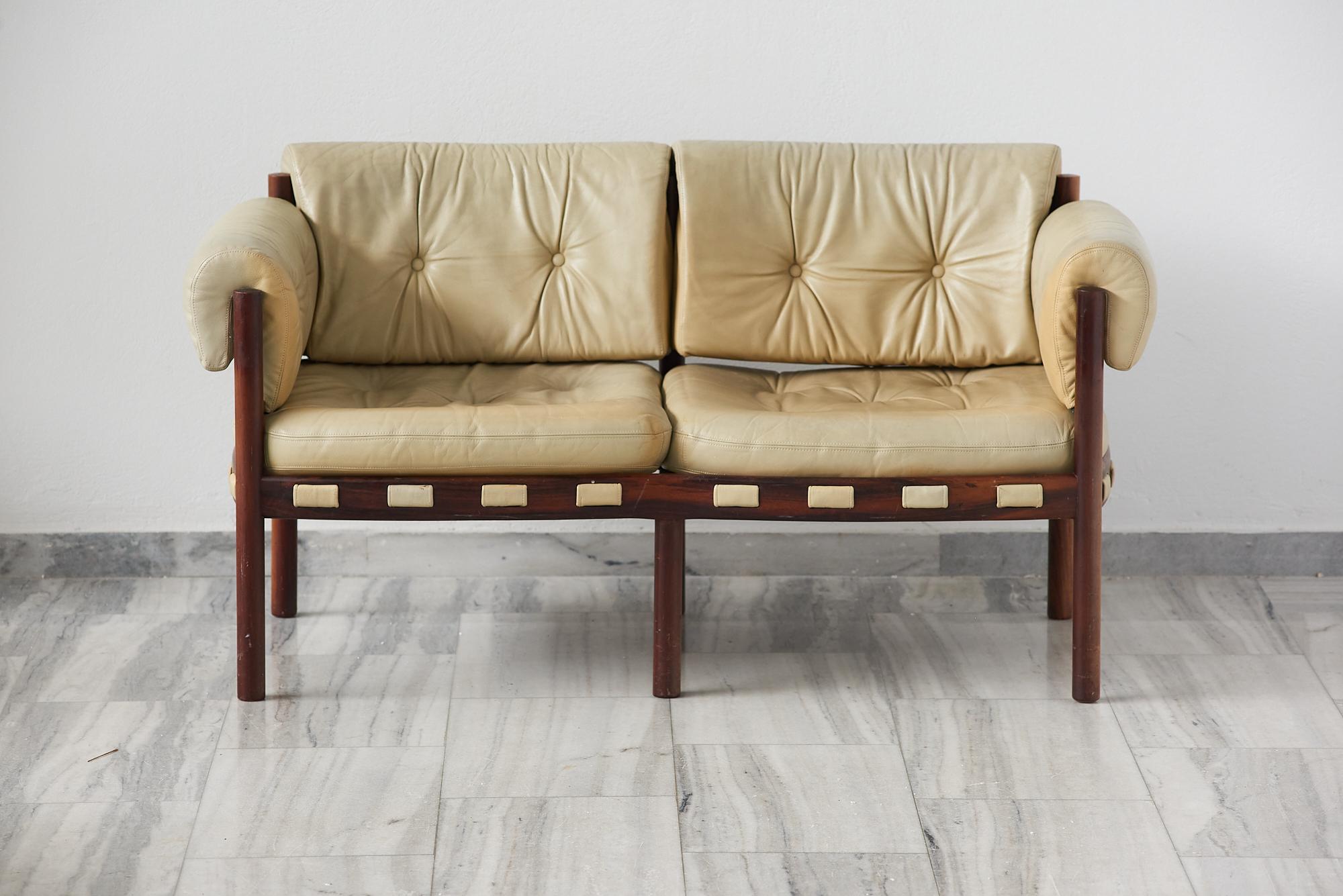 Cuir Ensemble de 4 sièges et canapés de salon Coja par Sven Ellekaer , Suède années 1960 en vente