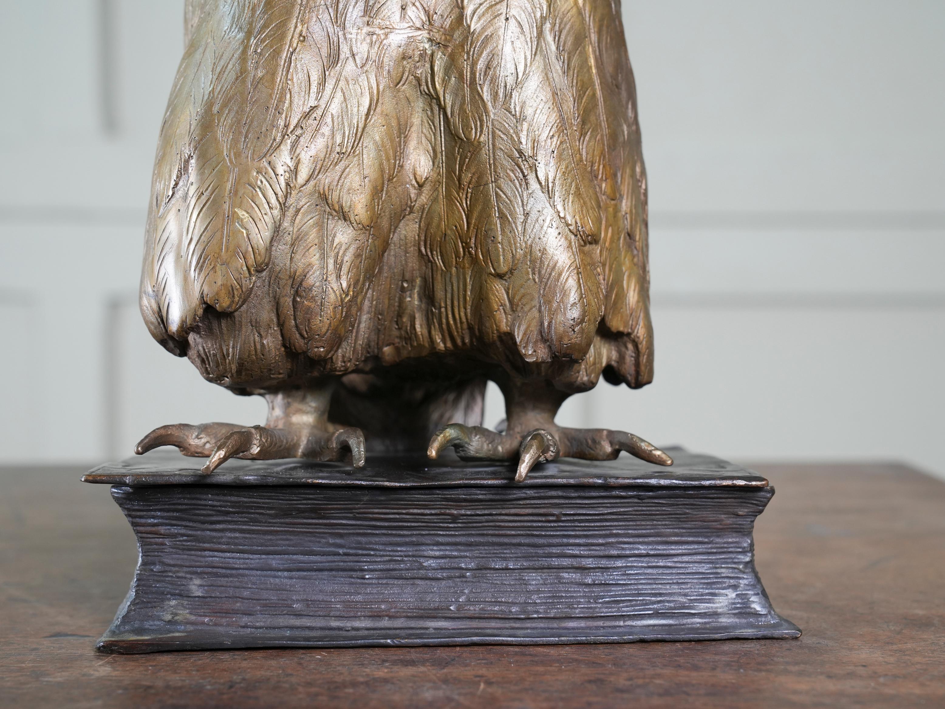 20th Century Cold Painted Viennese Bronze Owl by Franz Bergmann