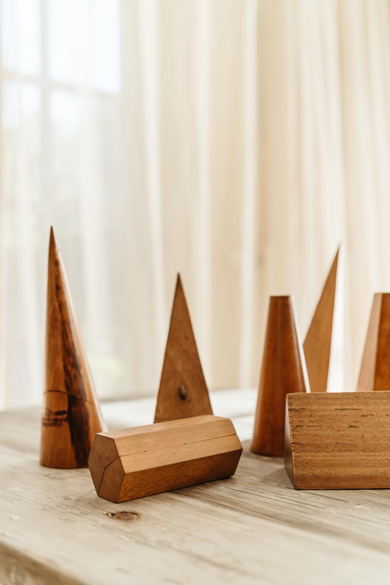 Eine Kollektion von 12 geometrischen Formen aus Eschenholz  im Angebot 1