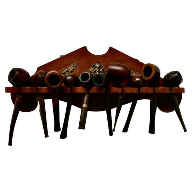 Collection of 12 Vintage Tobacco Pipes in a Pipe Rack For Sale at ...