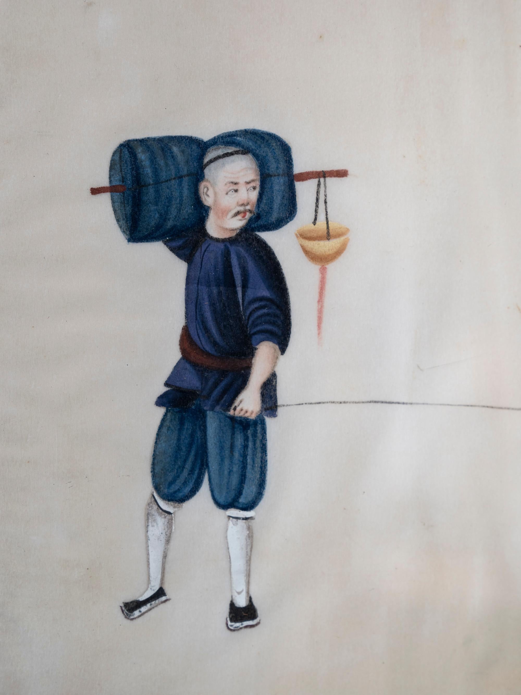 Collection of 19th Century Chinese Pith Paintings of Torture & Imprisonment 5