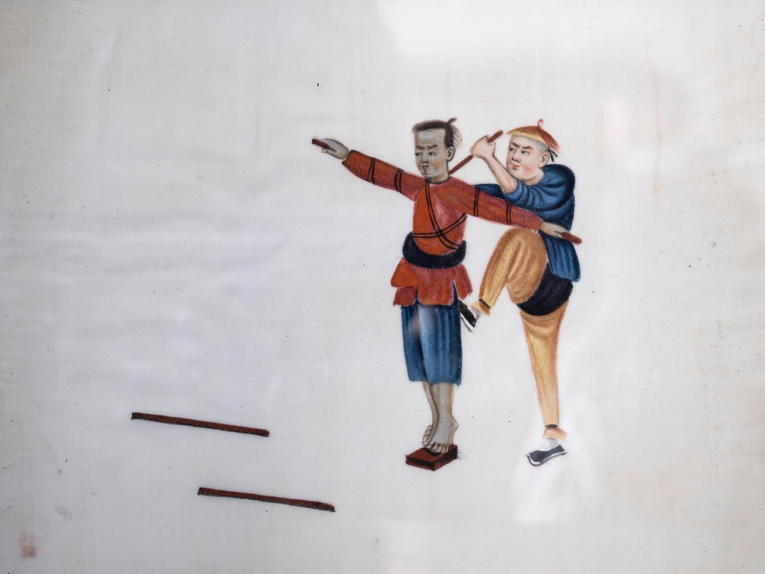 Collection of 19th Century Chinese Pith Paintings of Torture & Imprisonment 8