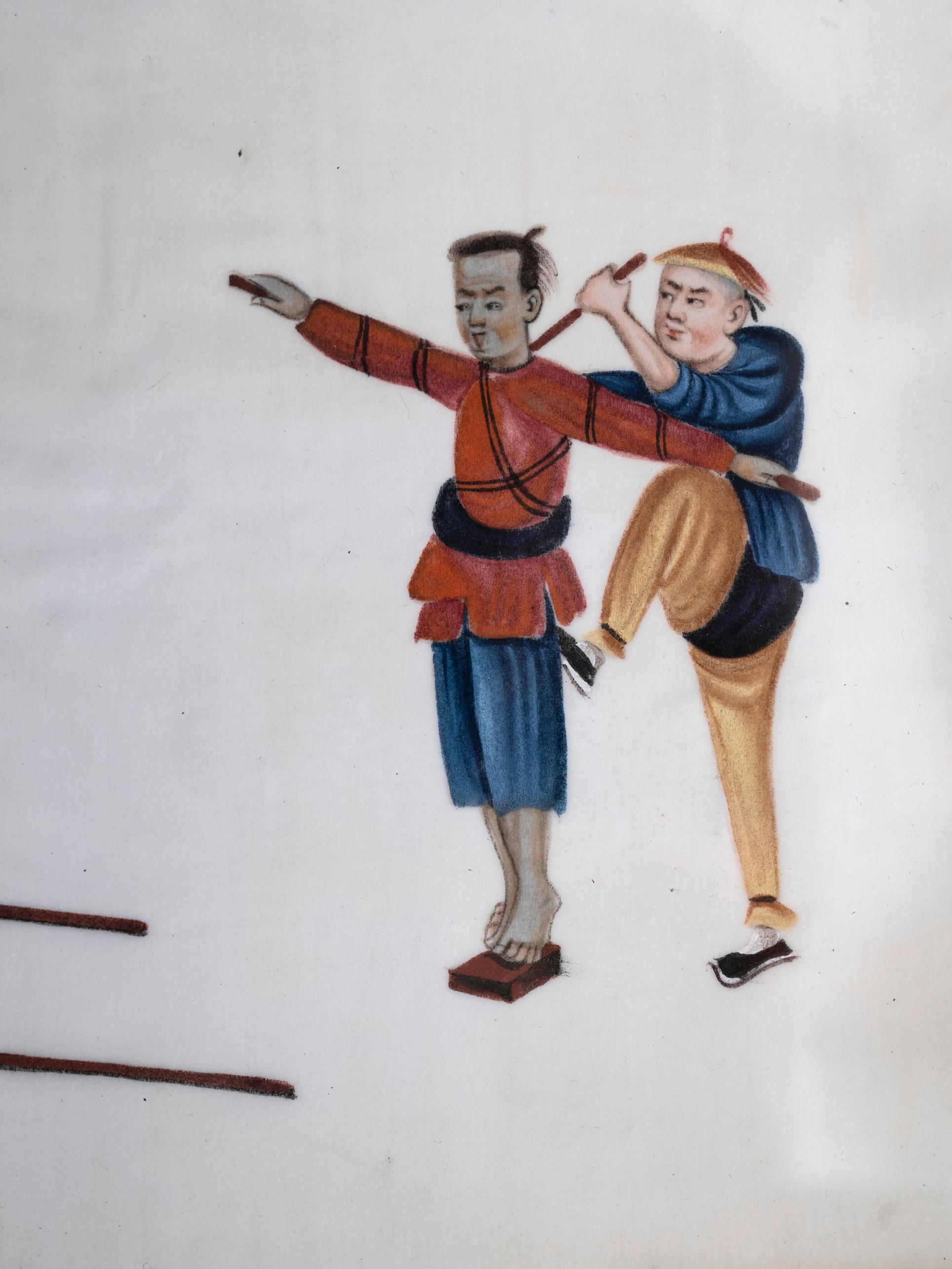 Collection of 19th Century Chinese Pith Paintings of Torture & Imprisonment 9