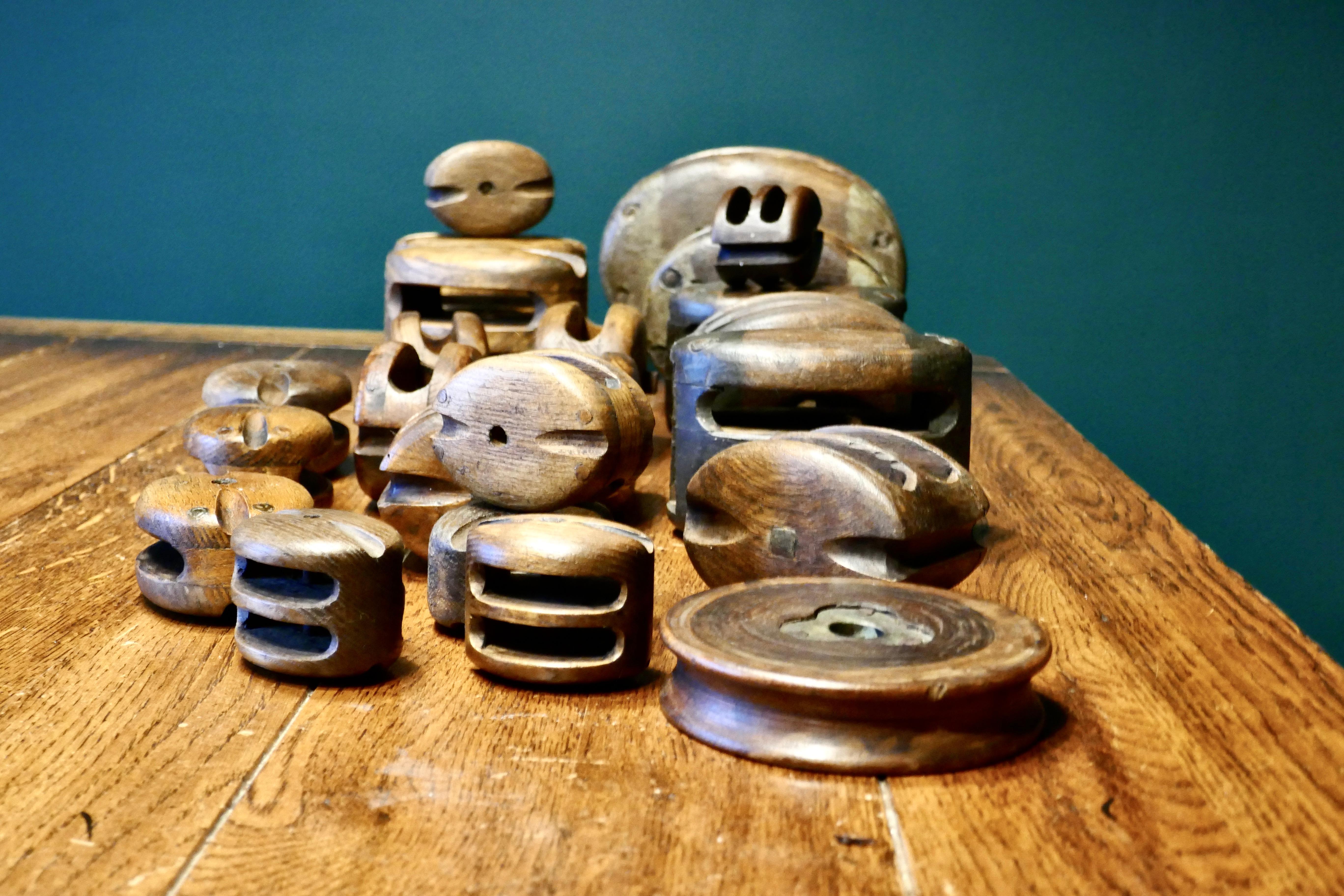 Folk Art Collection of 19th Century Vintage  Oak and Ash Ships Blocks For Sale