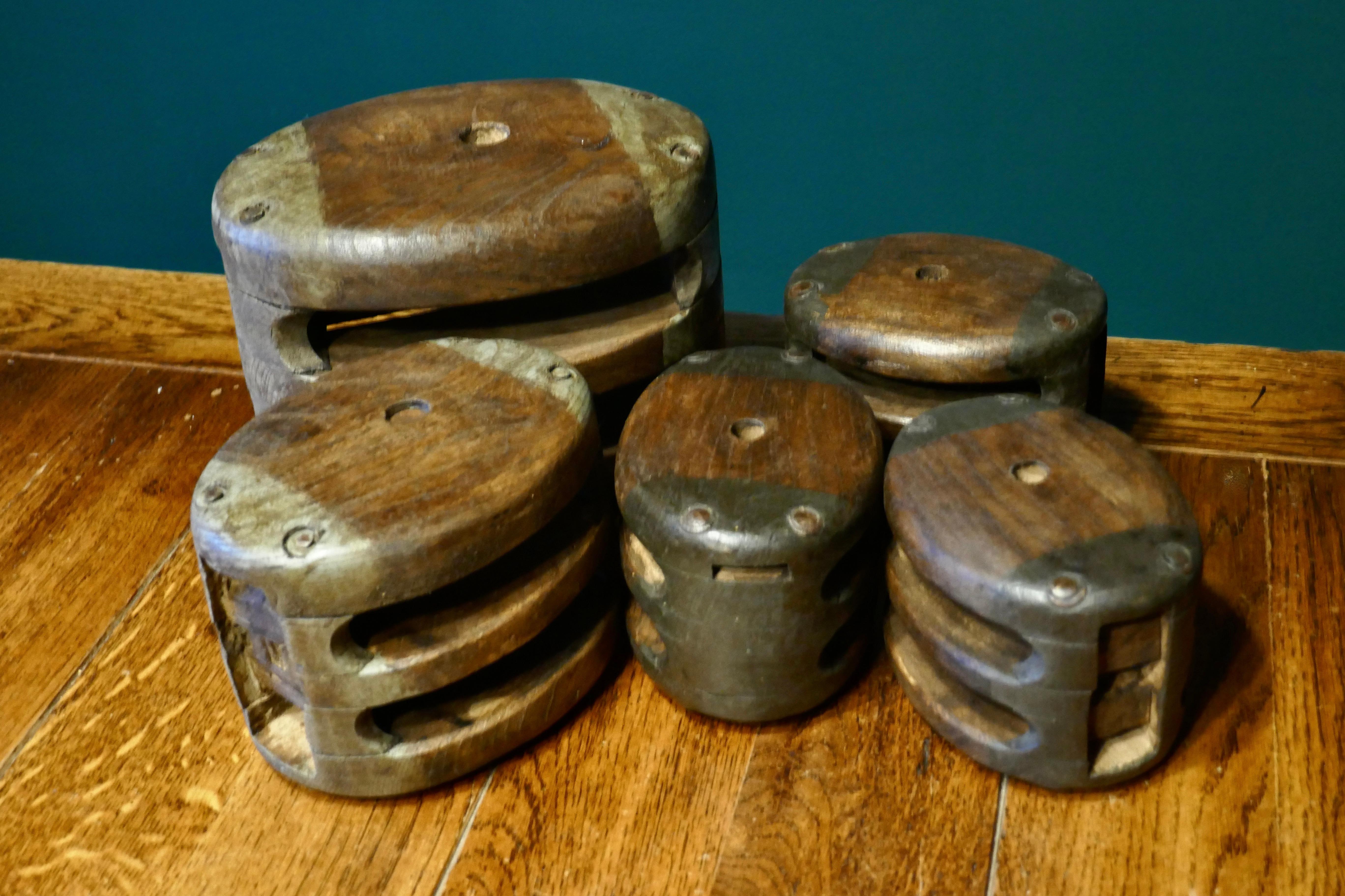 Collection of 19th Century Vintage  Oak and Ash Ships Blocks For Sale 4