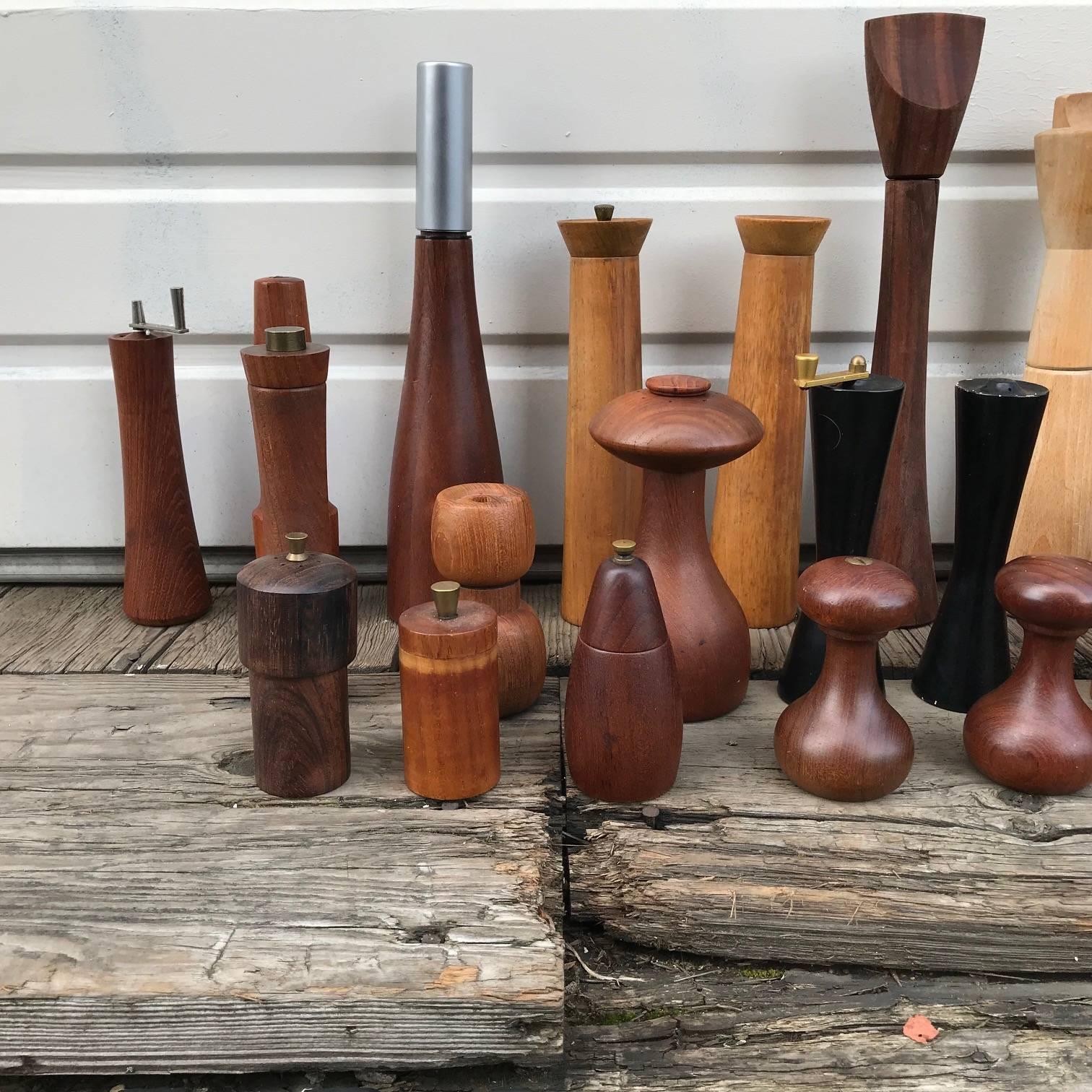 A wonderful set of peppermills at were largley aquired in Denmark, There are a pair Italians, a Japanese and a few Americans. There are a hand full of rare wood grainders. The Dansk mills are all Danish. There are no mills made in Thailand in the