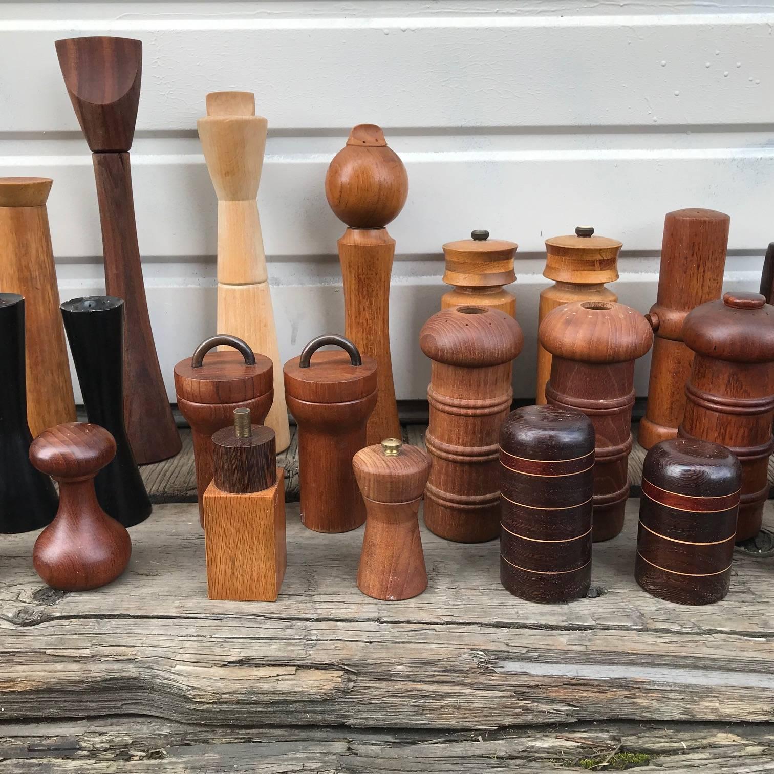 Scandinavian Modern Collection of 62 Danish Peppermills and Others by Jen Quistgaard and Others