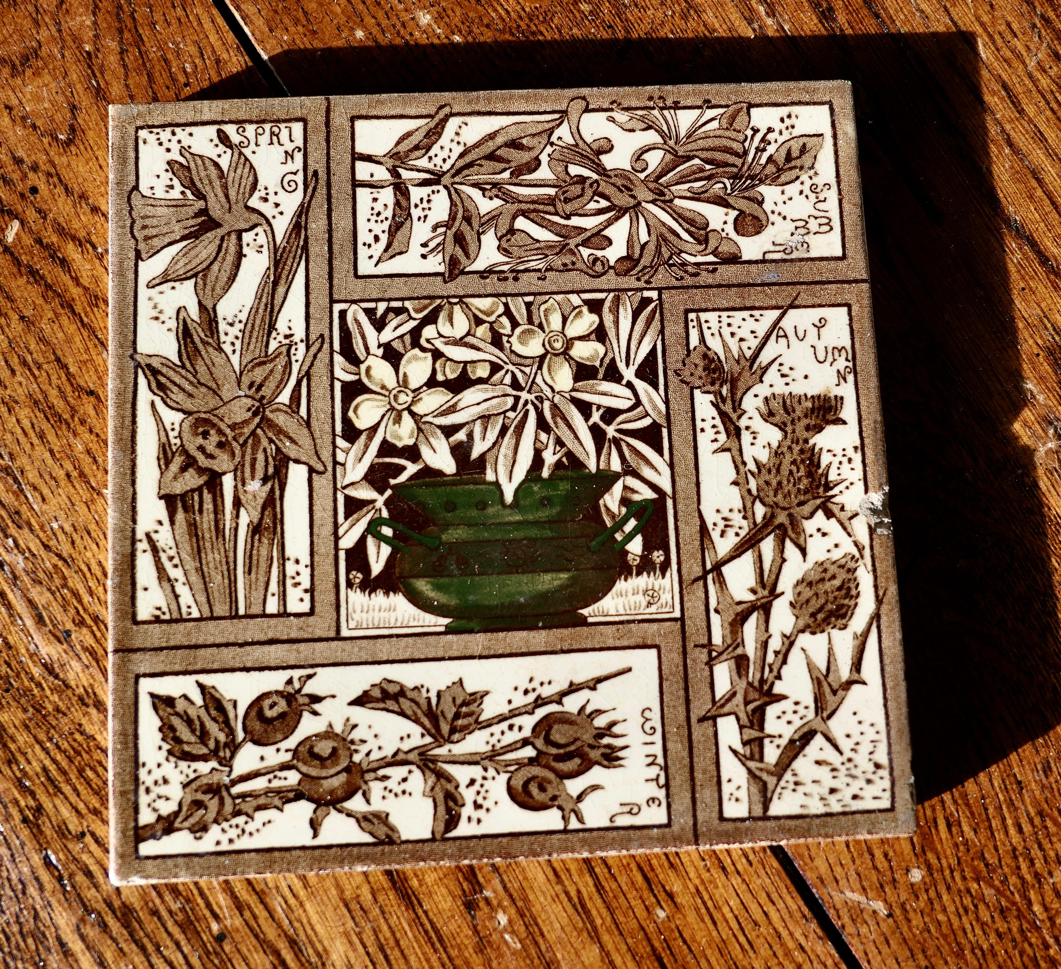 Collection of 7 Mixed Victorian Ceramic Tiles 7 Lovely Tiles For Sale 1