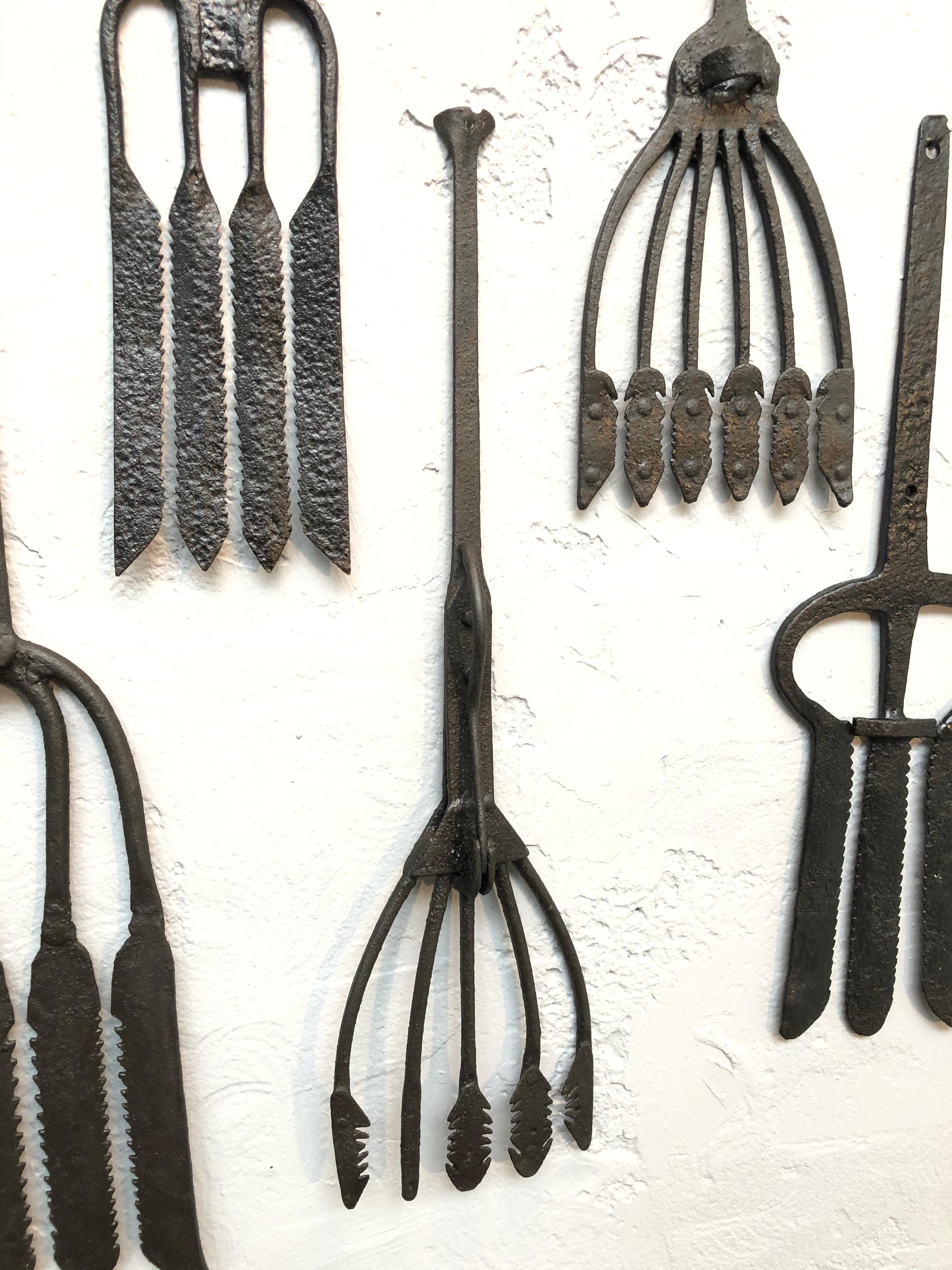18th Century Collection of Antique Wrought Iron Eel Forks