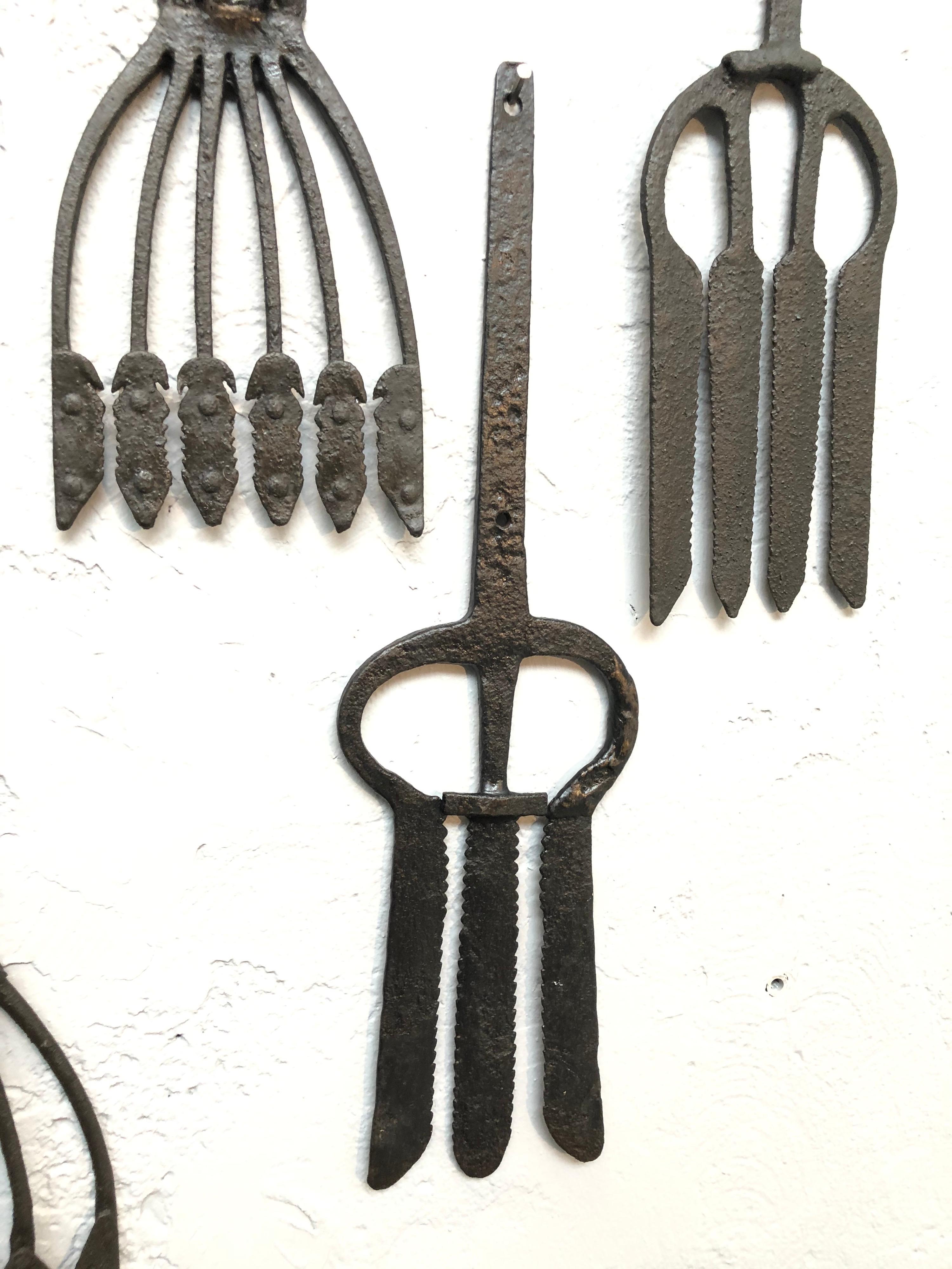 Collection of Antique Wrought Iron Eel Forks 2