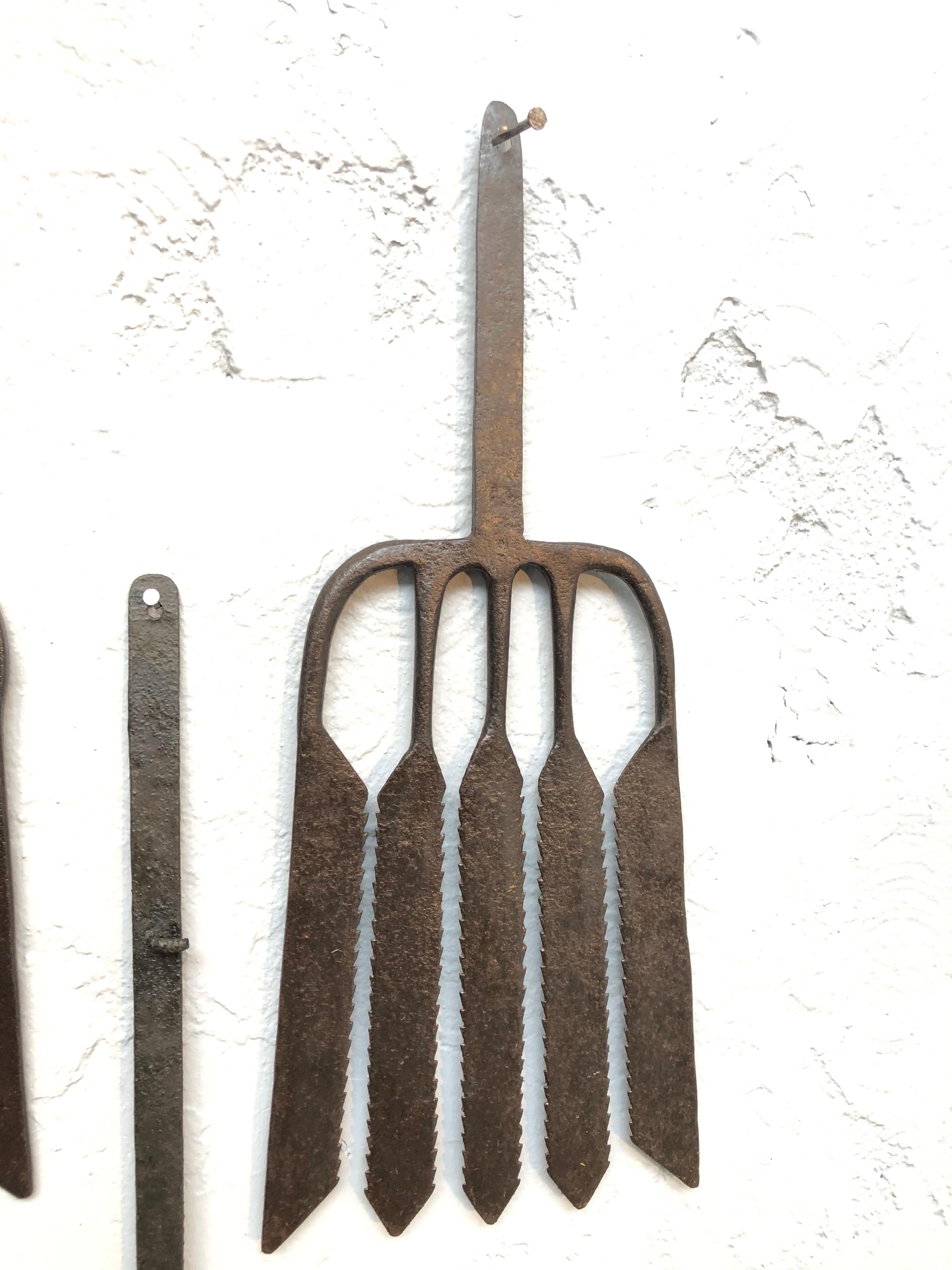 Collection of Antique Wrought Iron Eel Forks 2