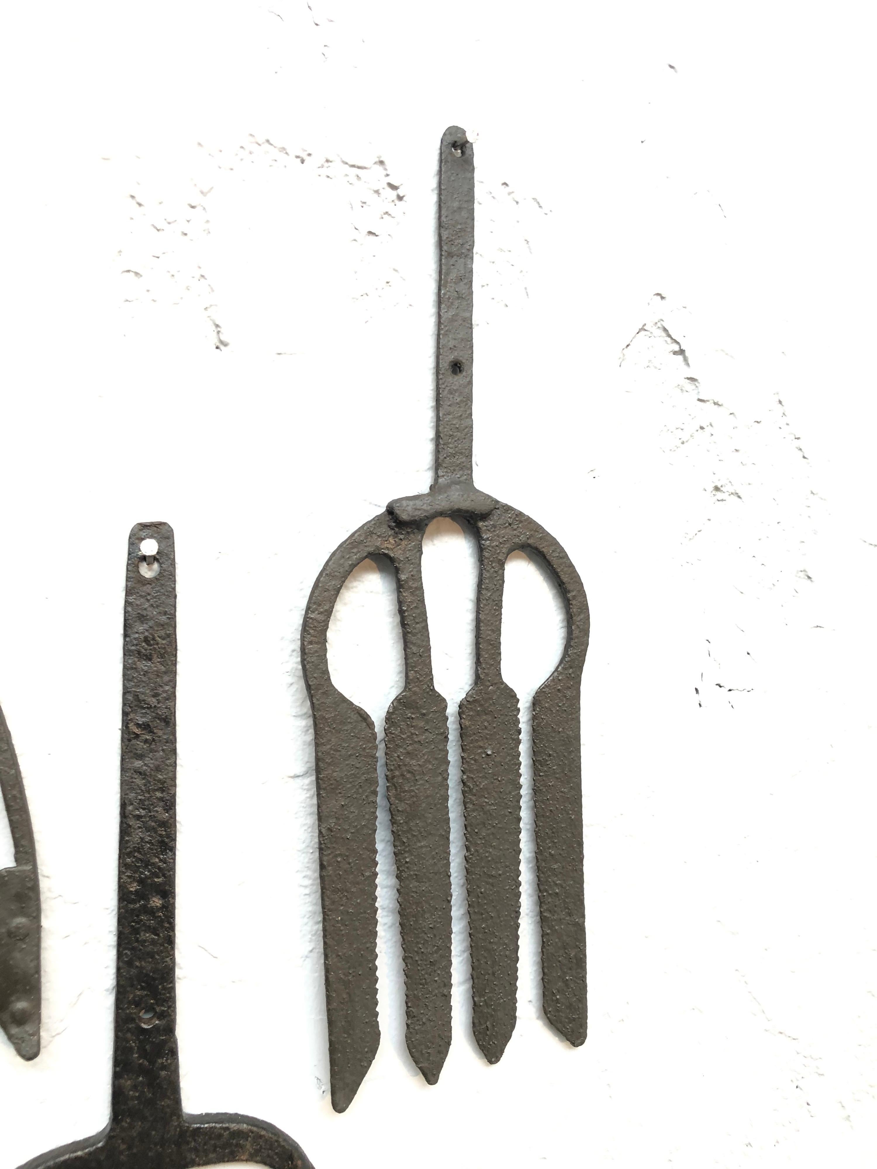 Collection of Antique Wrought Iron Eel Forks 3