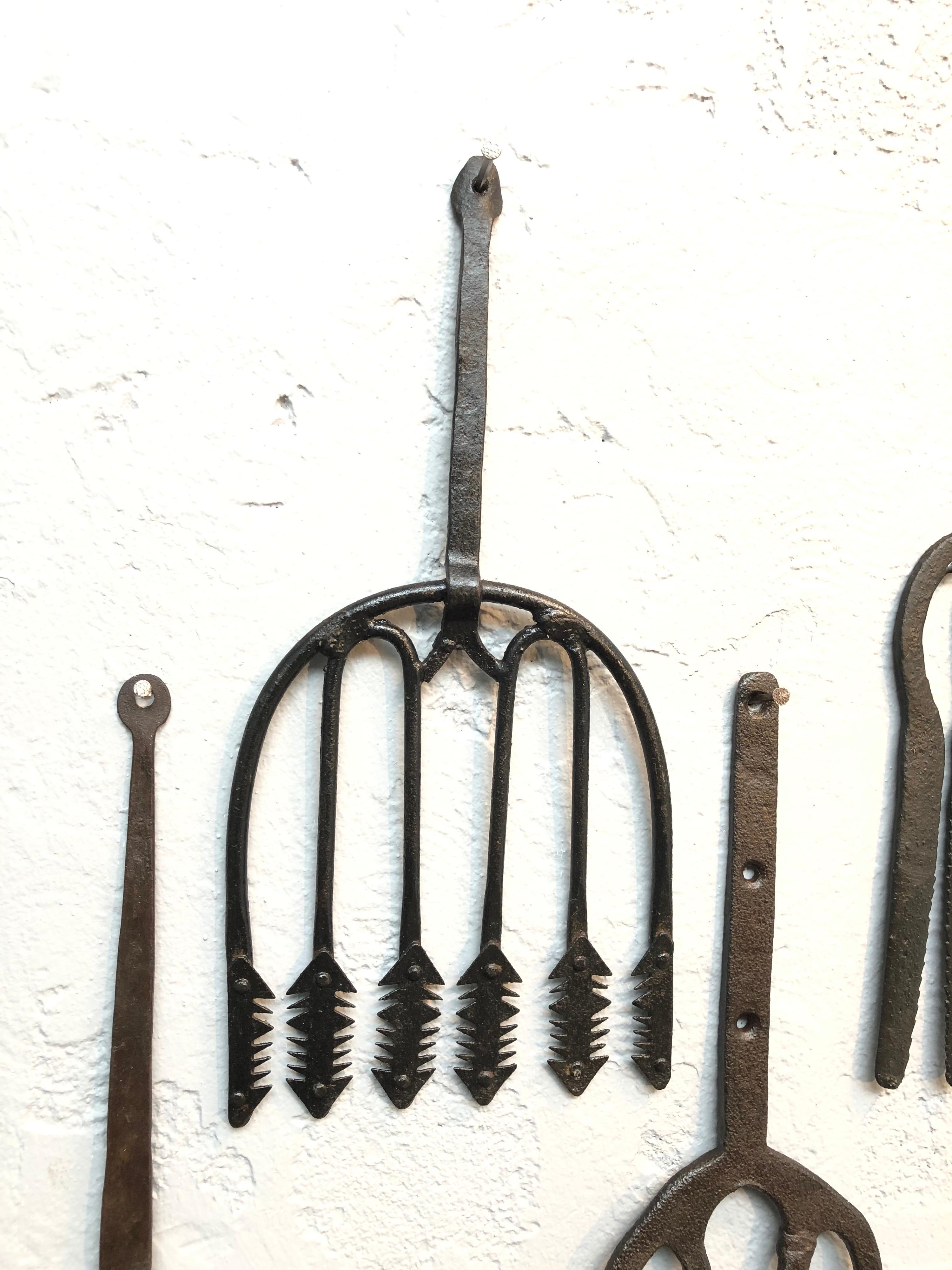 Folk Art Collection of Antique Wrought Iron Eel Forks