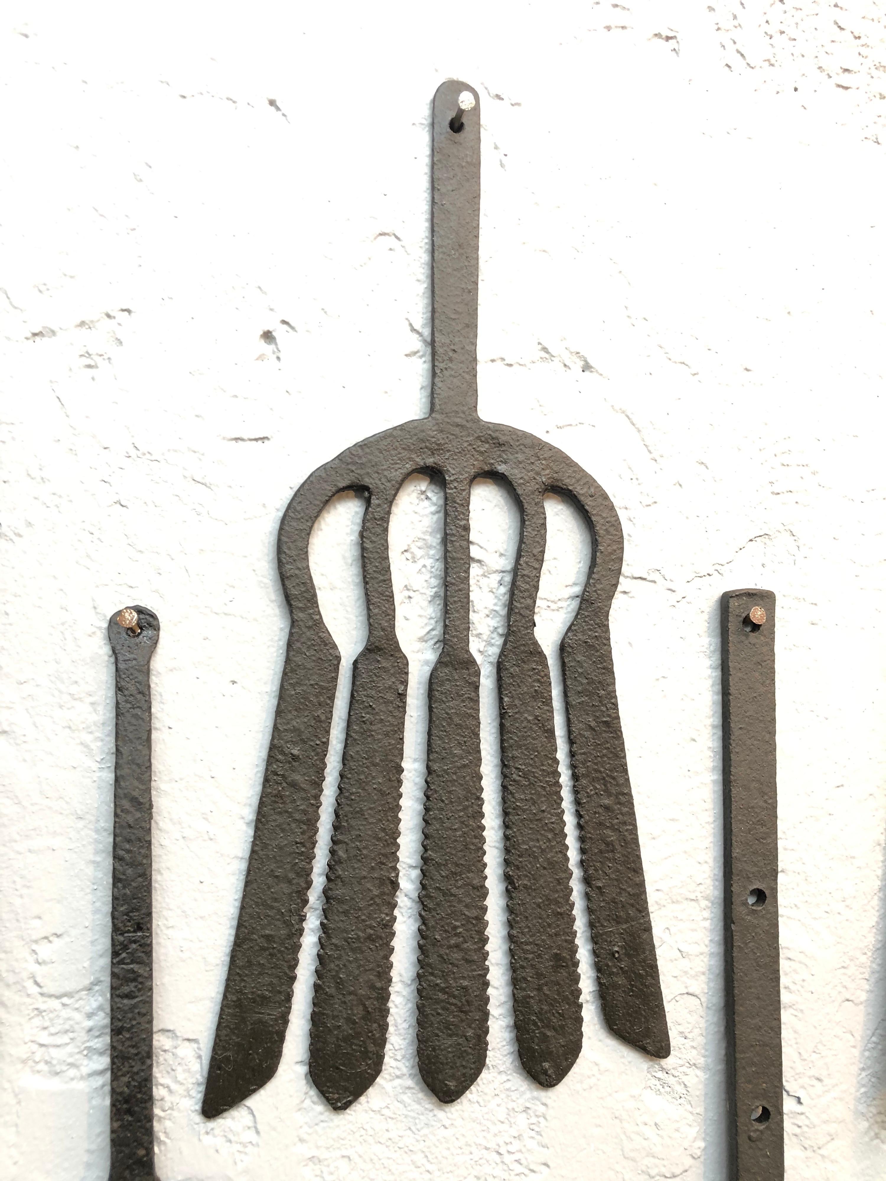 Danish Collection of Antique Wrought Iron Eel Forks