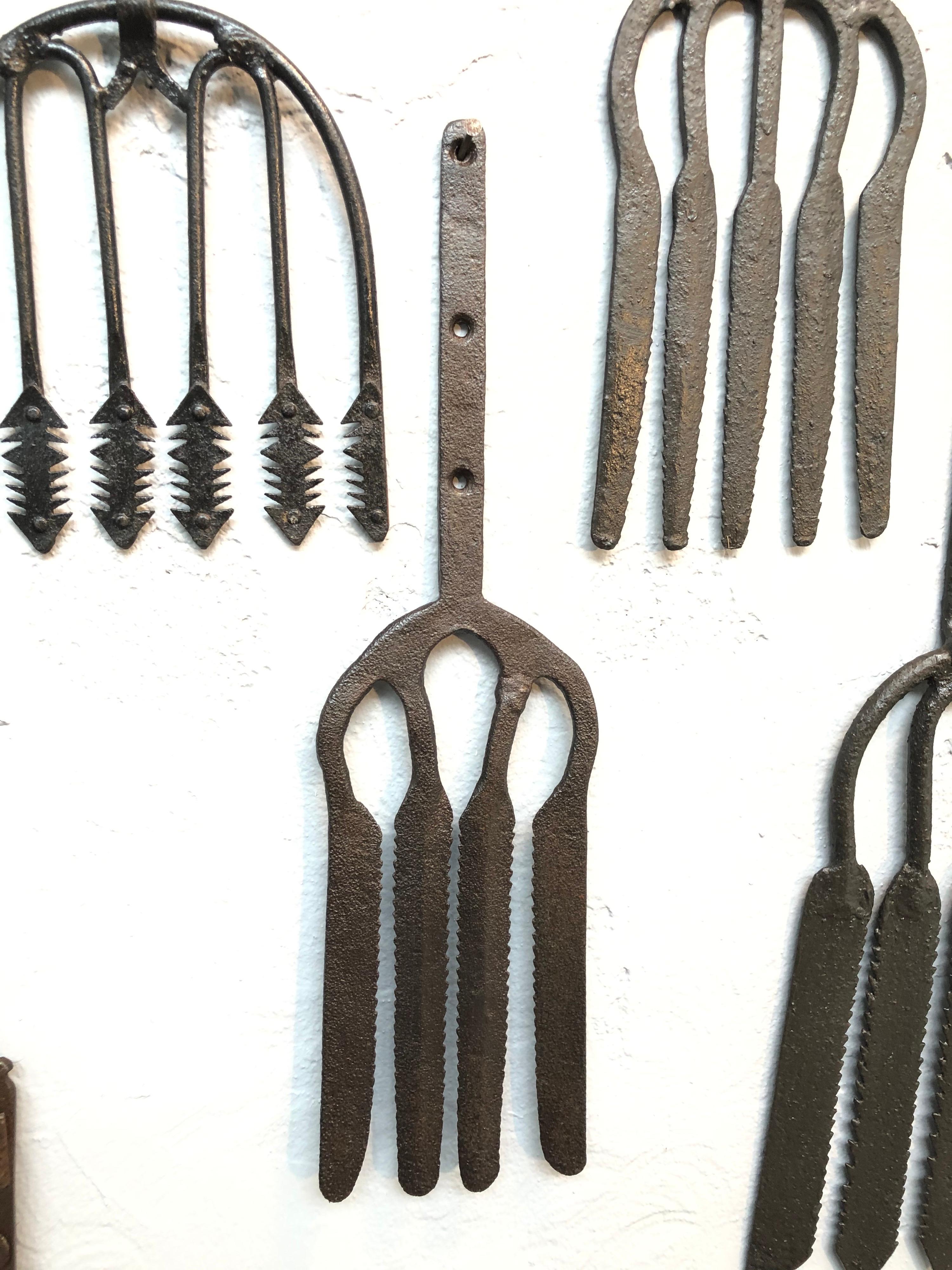 Danish Collection of Antique Wrought Iron Eel Forks