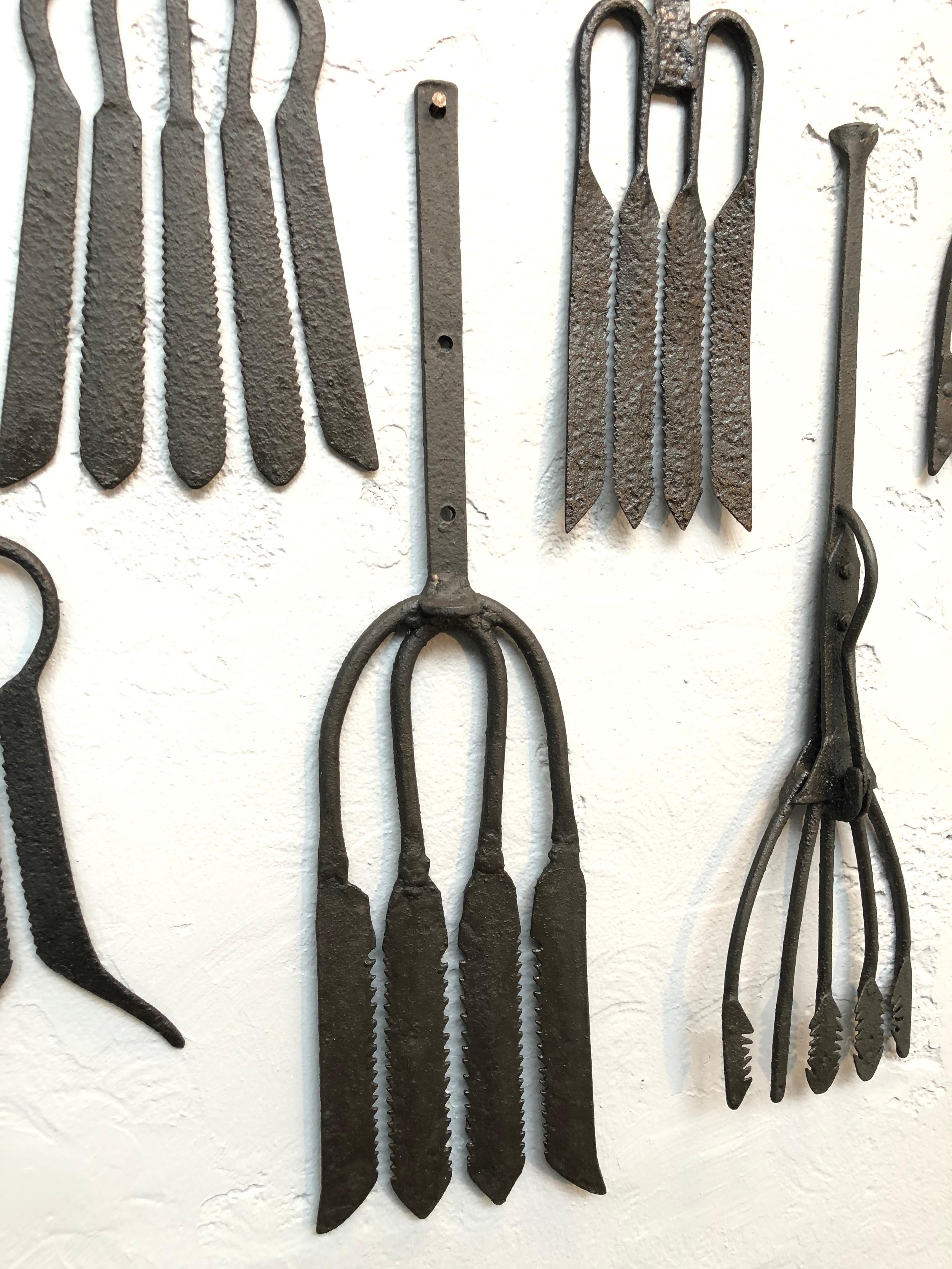 Hand-Crafted Collection of Antique Wrought Iron Eel Forks