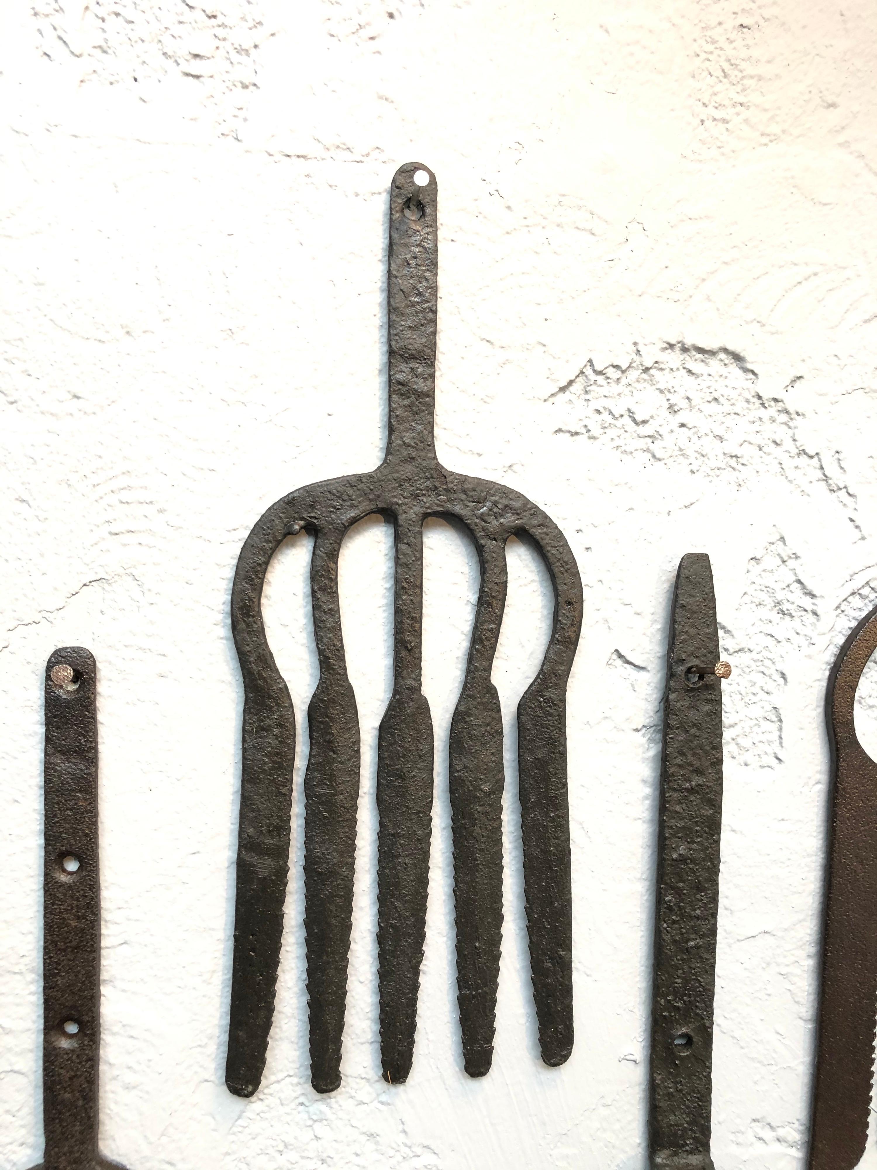 Hand-Crafted Collection of Antique Wrought Iron Eel Forks