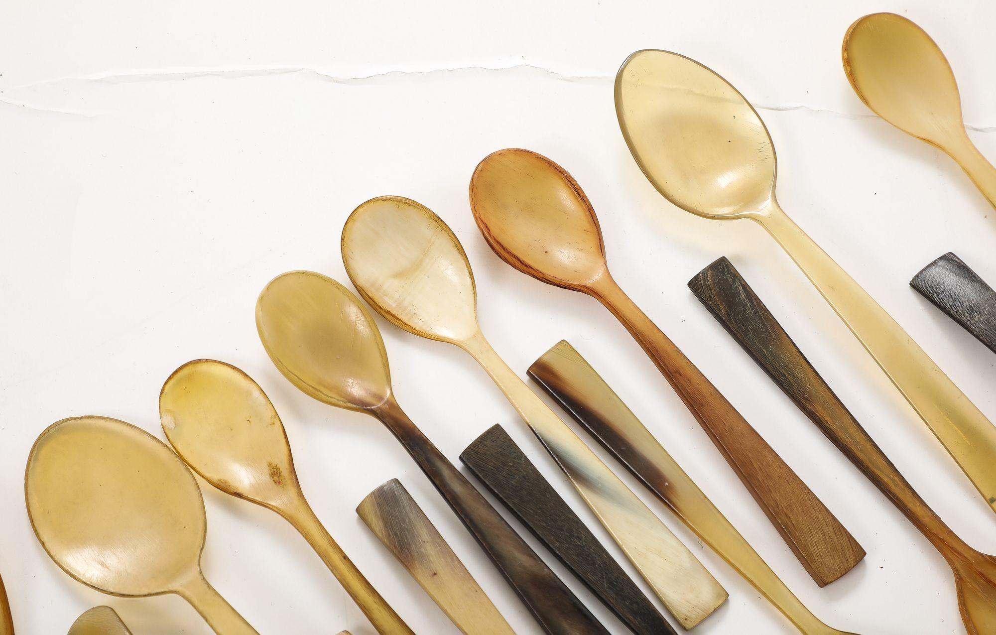 Hand-Crafted A Collection of Carved Horn Teaspoons For Sale