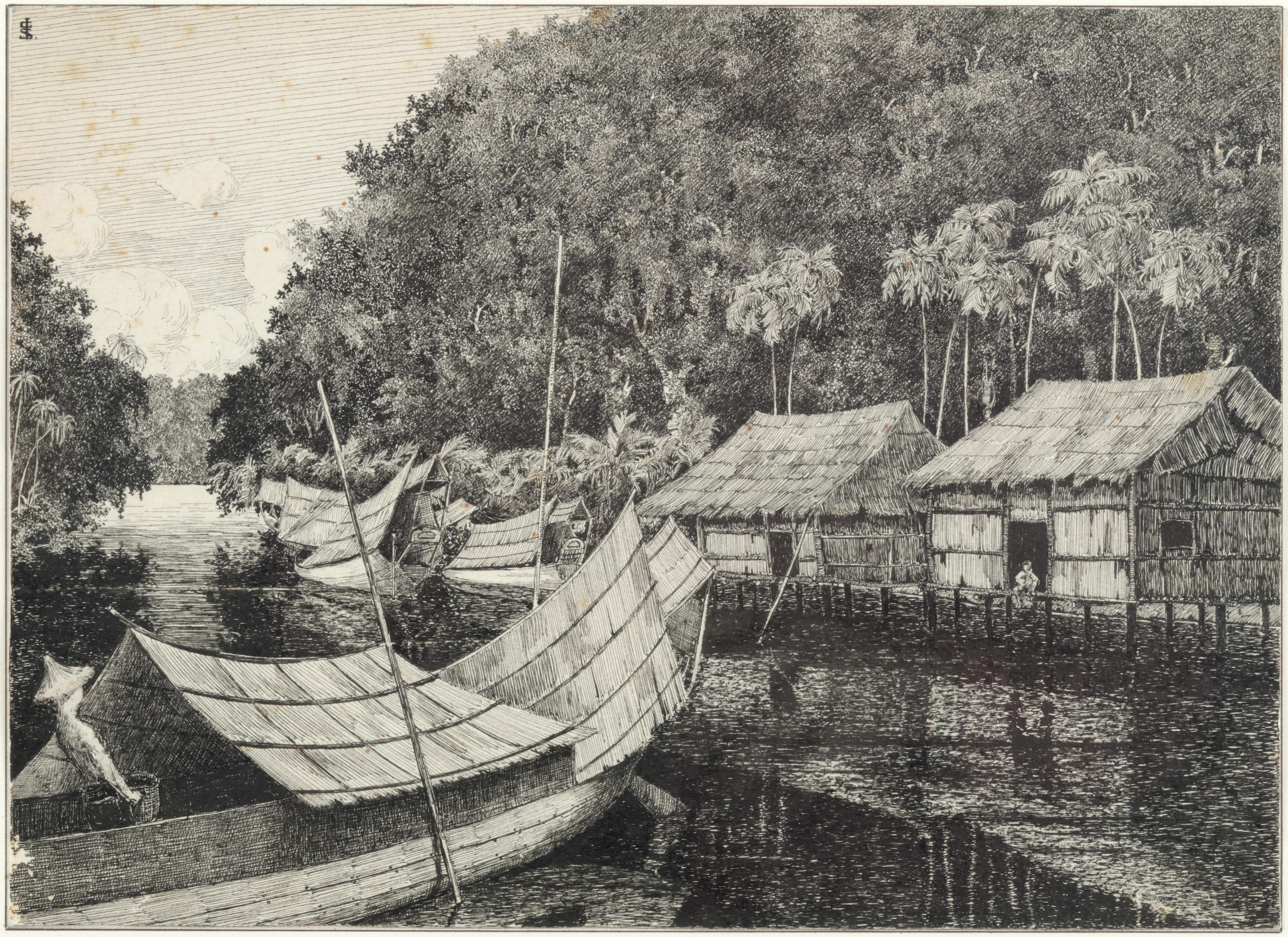 Collection de dessins coloniaux représentant l'Indonésie par J.G. Sinia 