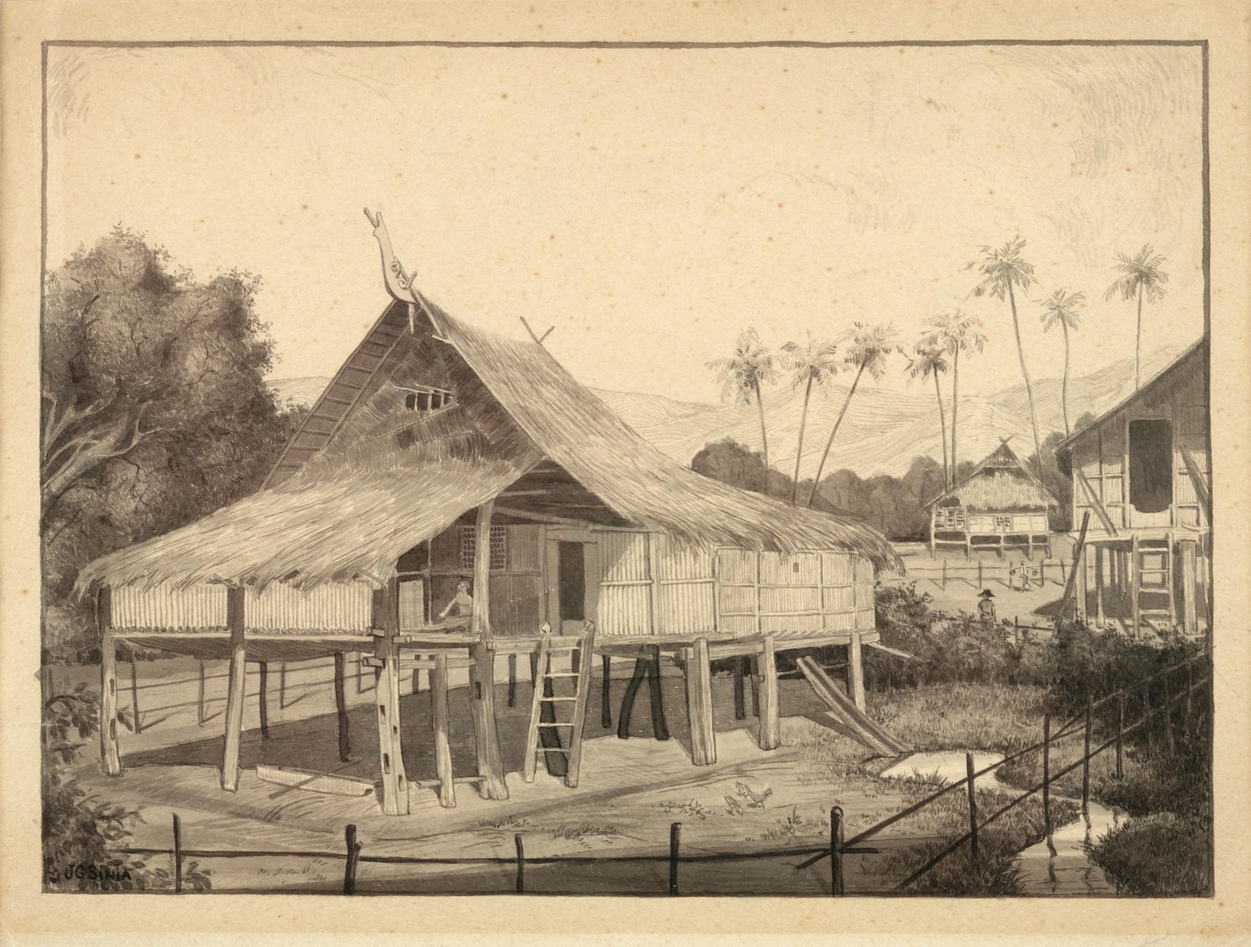Collection de dessins coloniaux représentant l'Indonésie par J.G. Sinia 