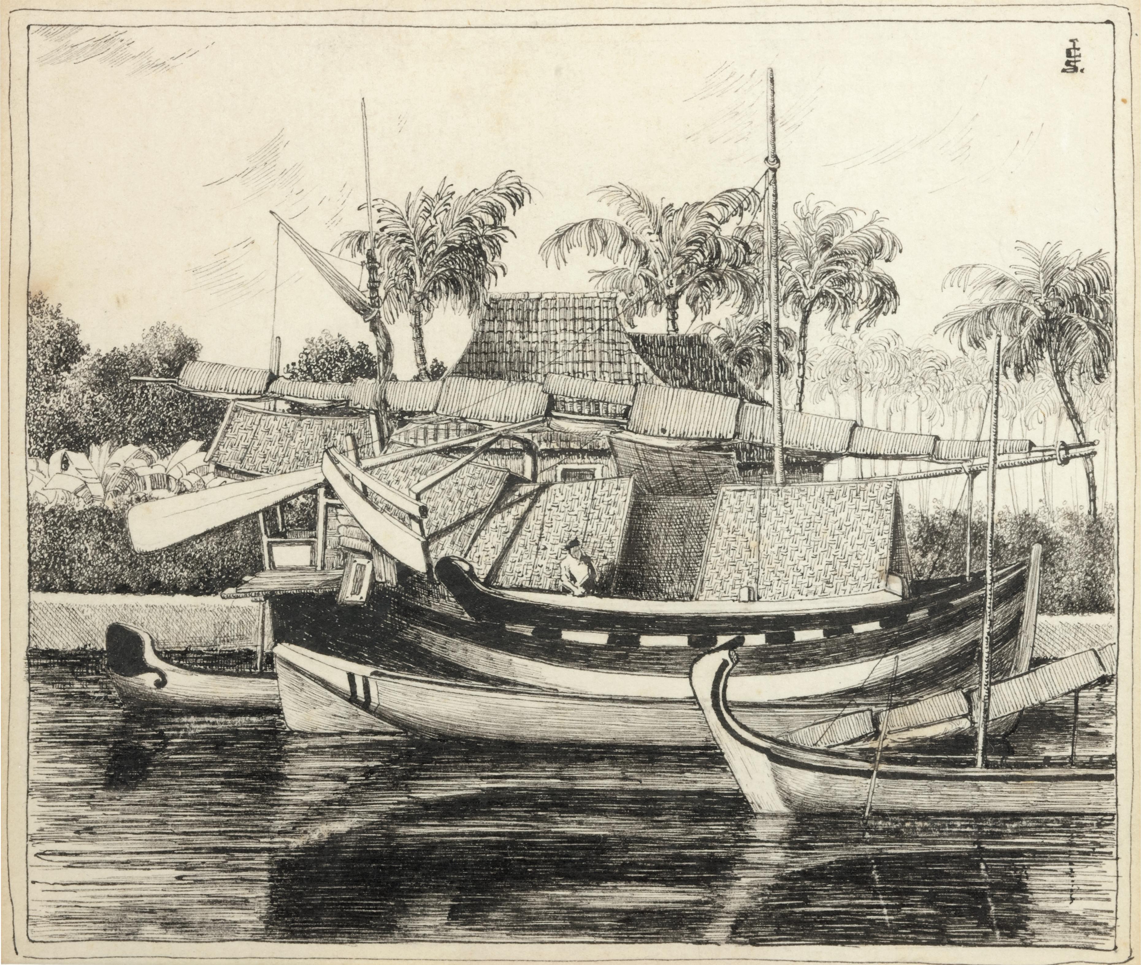 Kollektion Kolonialzeichnungen, die Indonesien darstellen, von J.G. Sinia '1875-1948' im Angebot 1