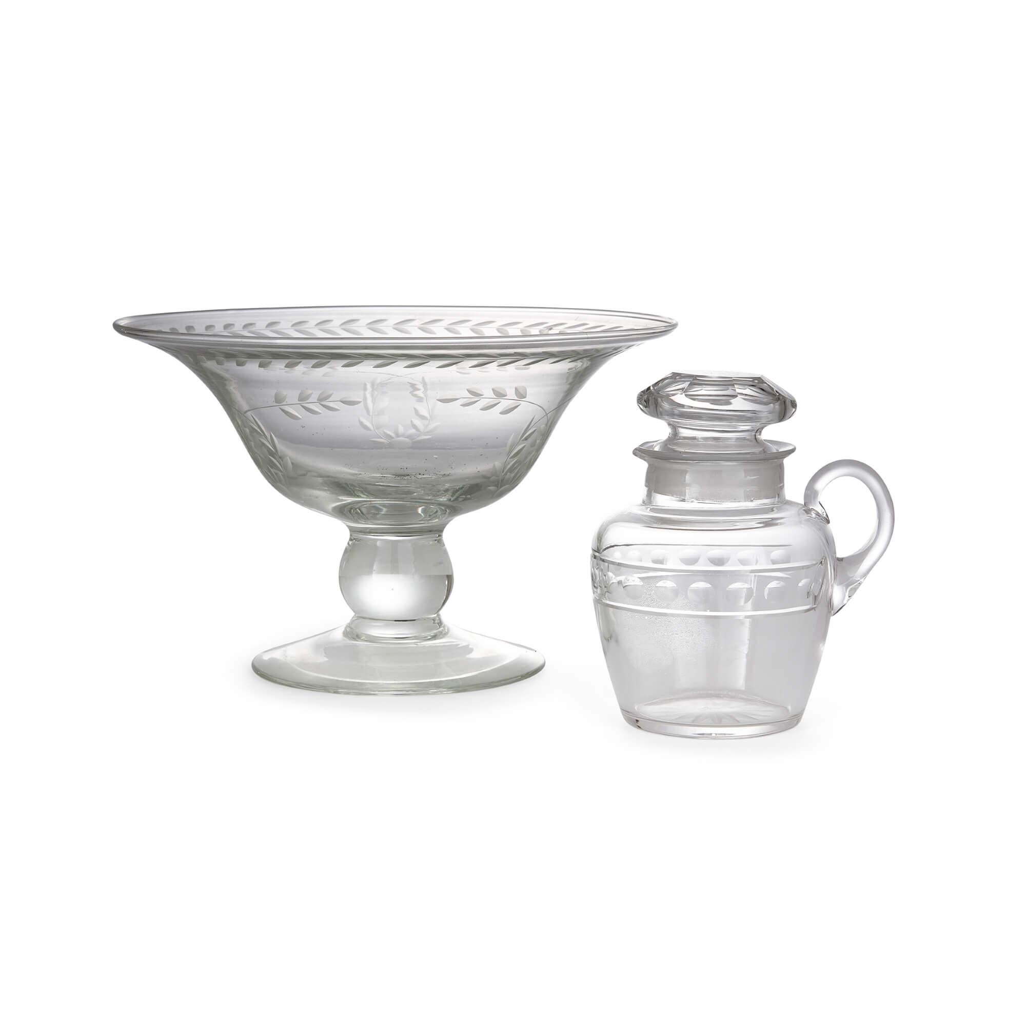 Collection of Engraved and Hobnail Cut Glassware, English, 20th Century For Sale 1