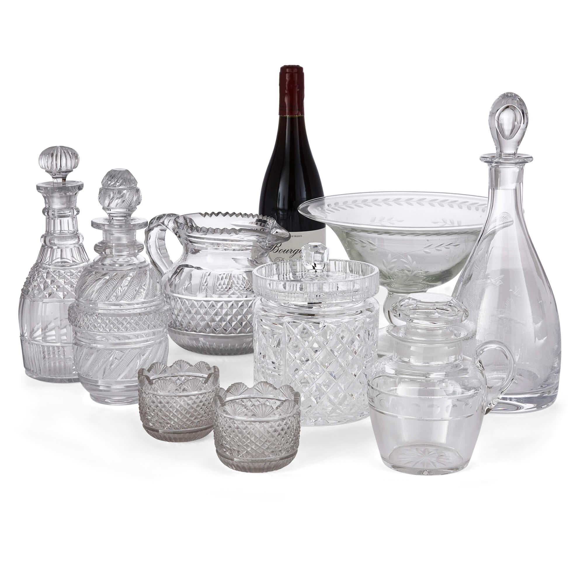 Collection of Engraved and Hobnail Cut Glassware, English, 20th Century For Sale 3