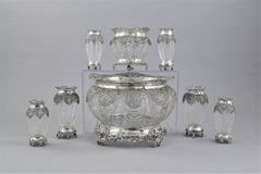 A Collection Of Late Victorian Silver Mounted Intaglio Cut Glass Bowls And Vases
