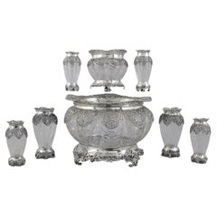Antique A Collection Of Late Victorian Silver Mounted Intaglio Cut Glass Bowls And Vases