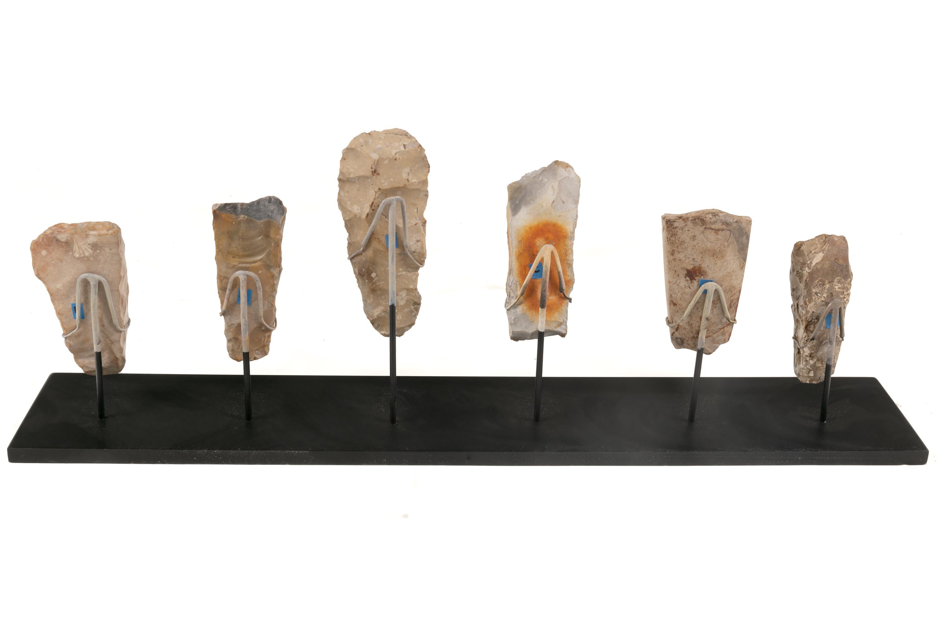 A collection of Neolithic stone tools from Scandinavia, dating to circa 1900 BC. Axes and a gouge, painstakingly shaped from beautiful Scandinavian flint. Their form is simple but elegant. These tools date to the north-west European Neolithic, the