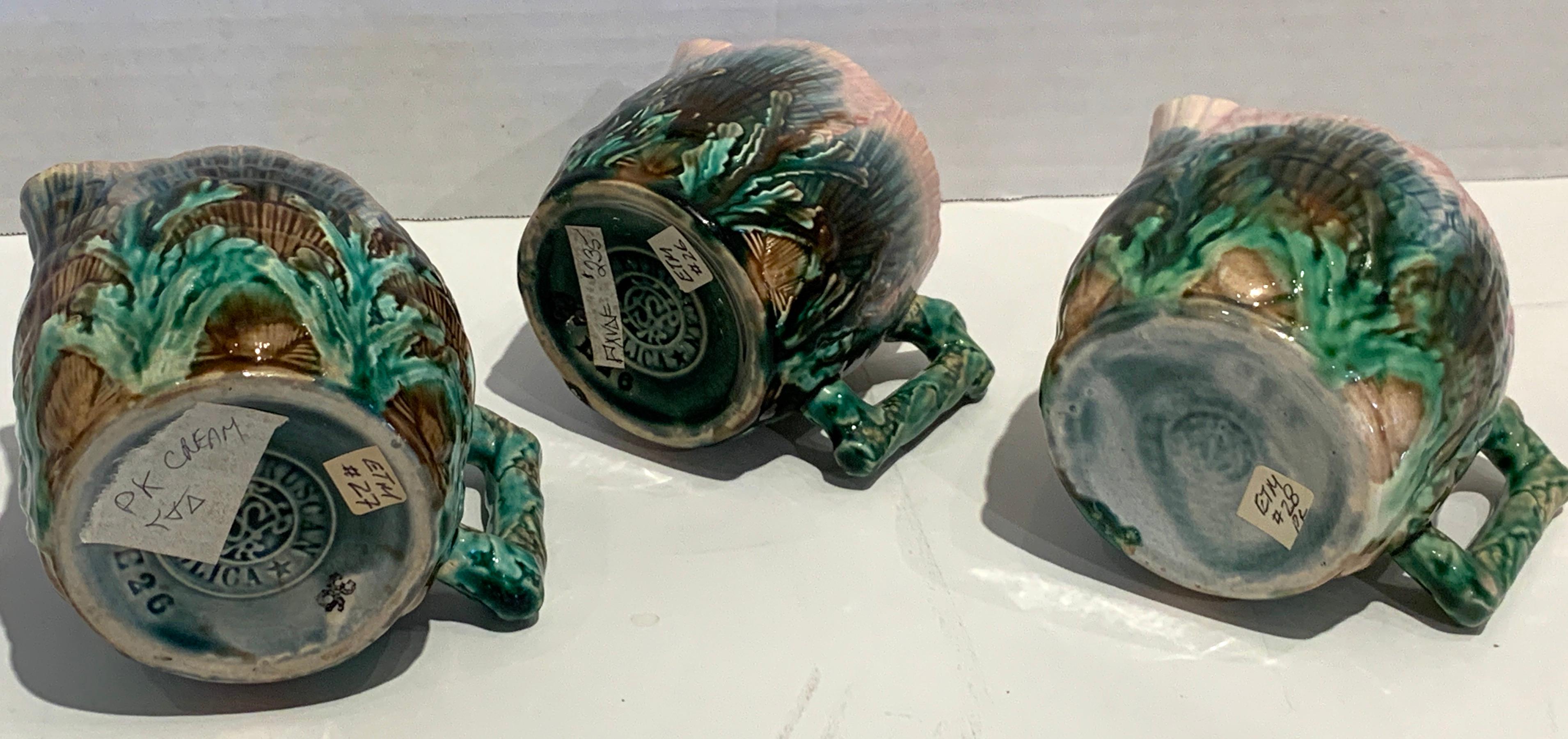 Collection of Six Etruscan Majolica Shell and Seaweed Pitchers For Sale 4