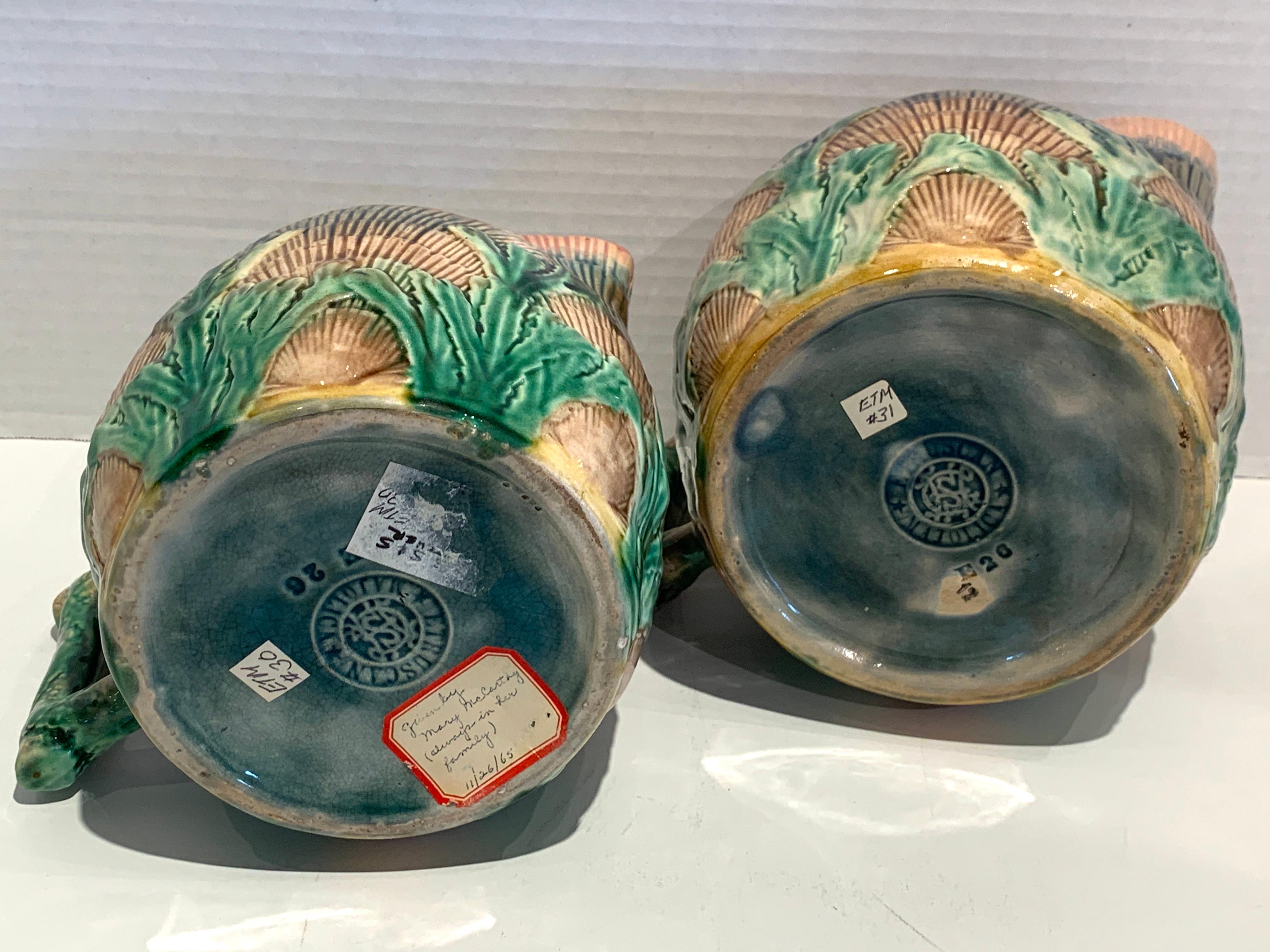 Collection of Six Etruscan Majolica Shell and Seaweed Pitchers For Sale 1