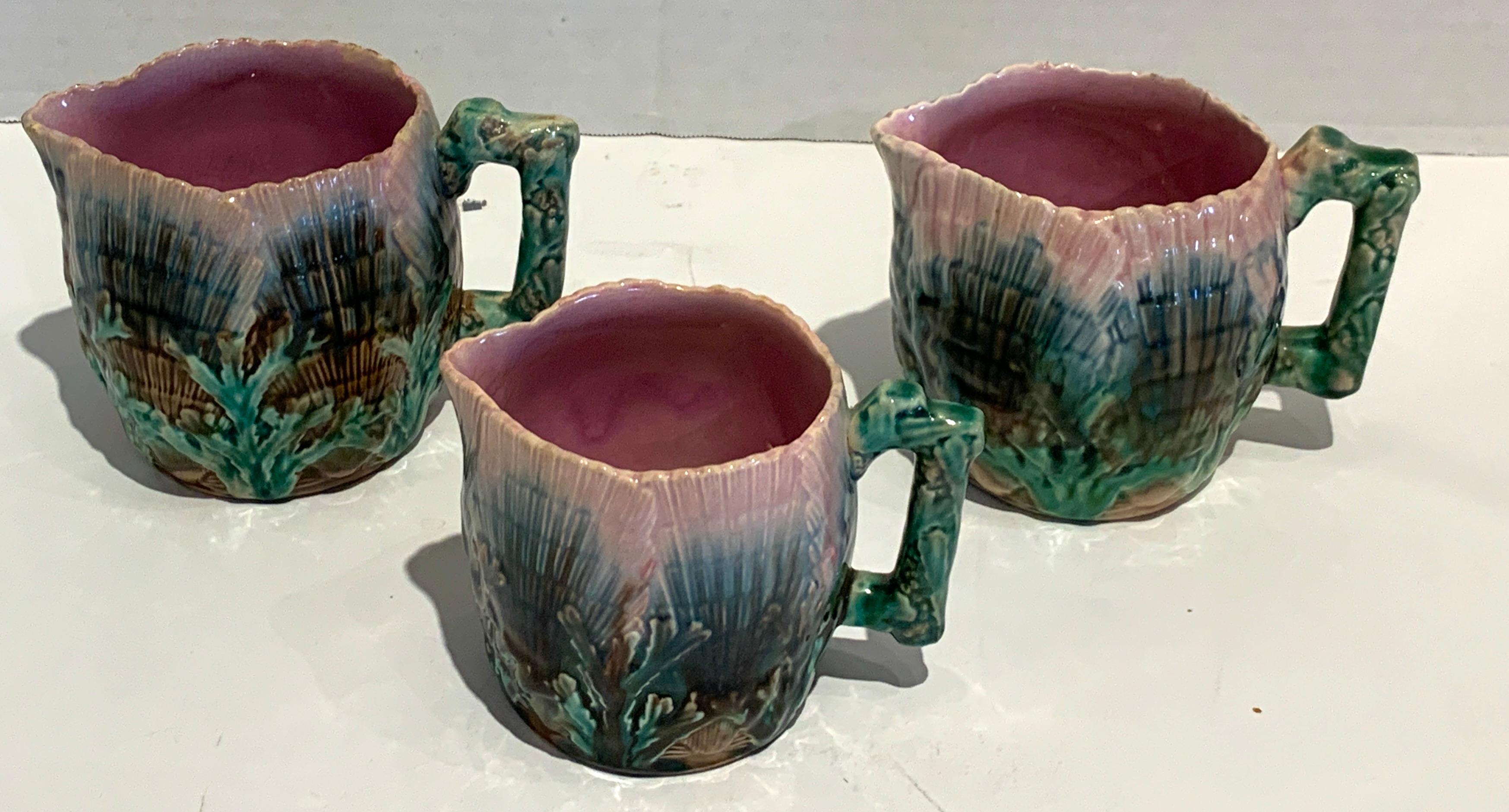 Collection of Six Etruscan Majolica Shell and Seaweed Pitchers For Sale 2