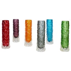 Collection of Six Textured Glass Vases by Geoffrey Baxter for Whitefriars