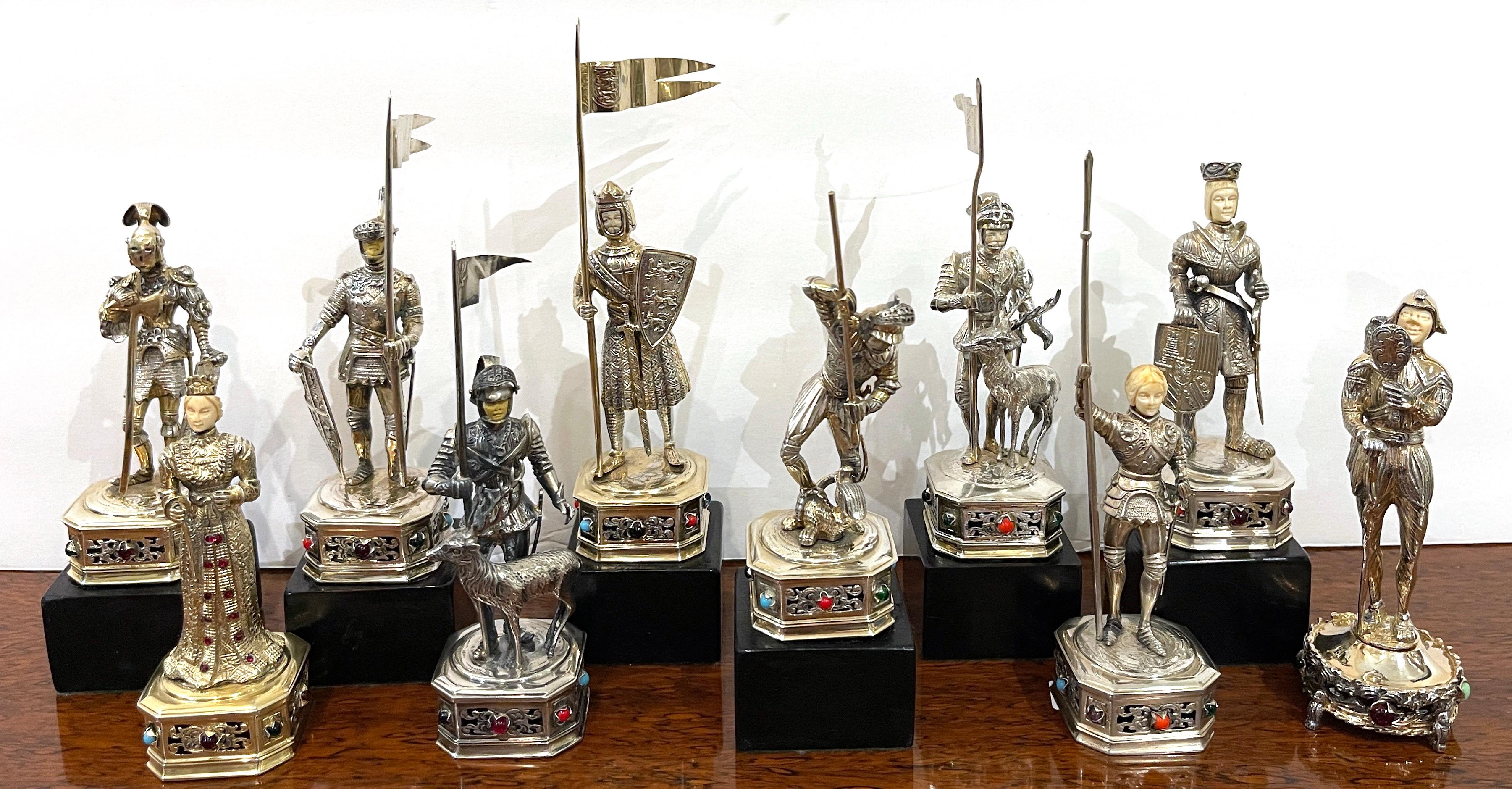 Renaissance Collection of Ten Sterling Silver & Semi-Precious Stone Medieval Figures