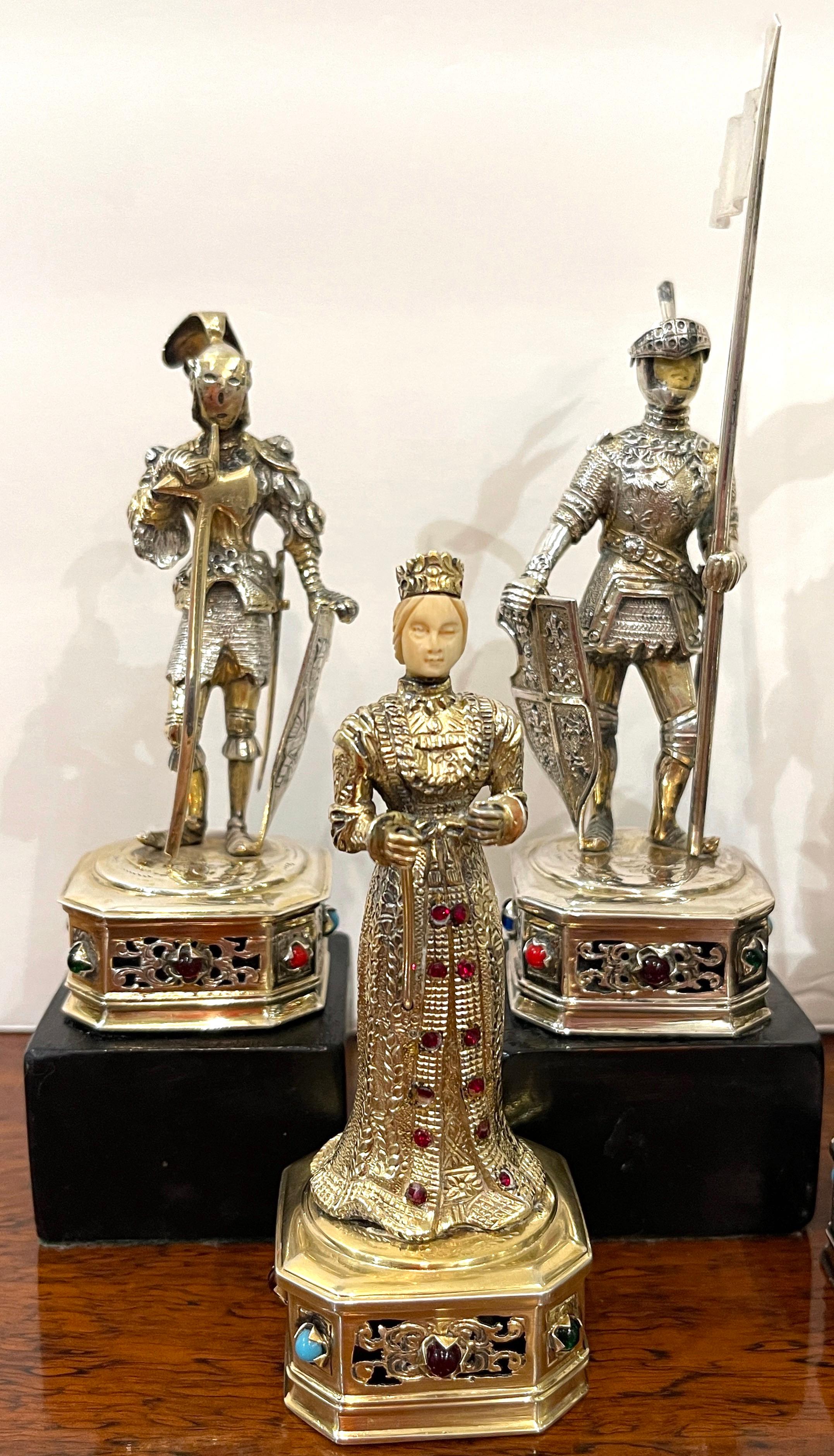 20th Century Collection of Ten Sterling Silver & Semi-Precious Stone Medieval Figures