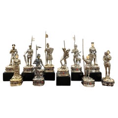 Collection of Ten Sterling Silver & Semi-Precious Stone Medieval Figures