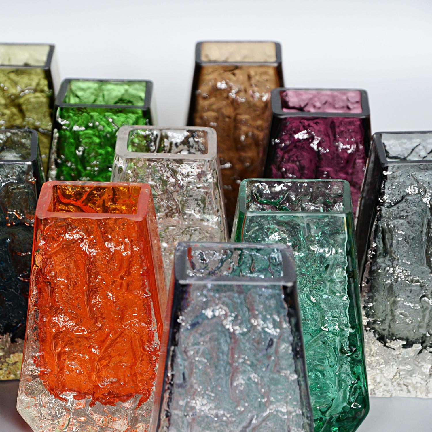 Collection of 14 Textured Glass Vases by Geoffrey Baxter for Whitefriars Glass 7