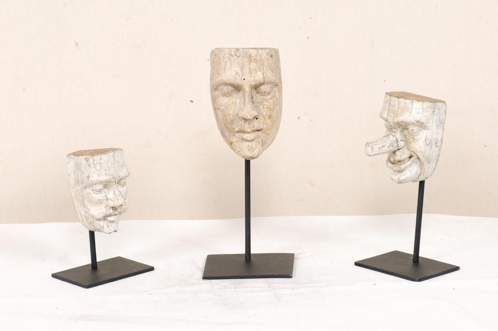 Ecuadorean Collection of Three Mid-20th Century Mask Molds from Ecuador on Custom Stands