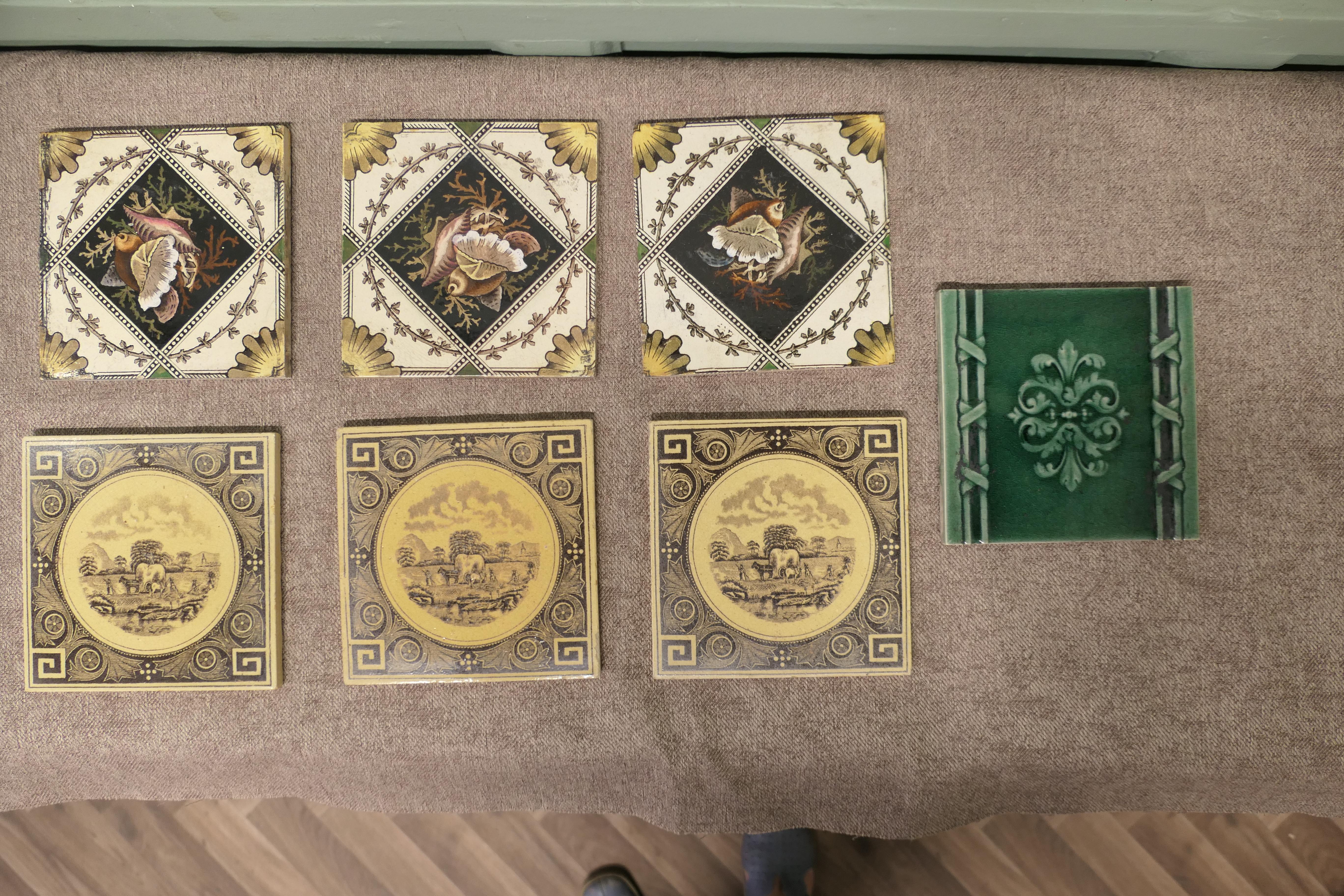 A Collection of Victorian Ceramic Tiles
7 Lovely tiles in generally good condition, a couple of tiny nibbles only

The tiles are 6” square and .5” thick

AW88

